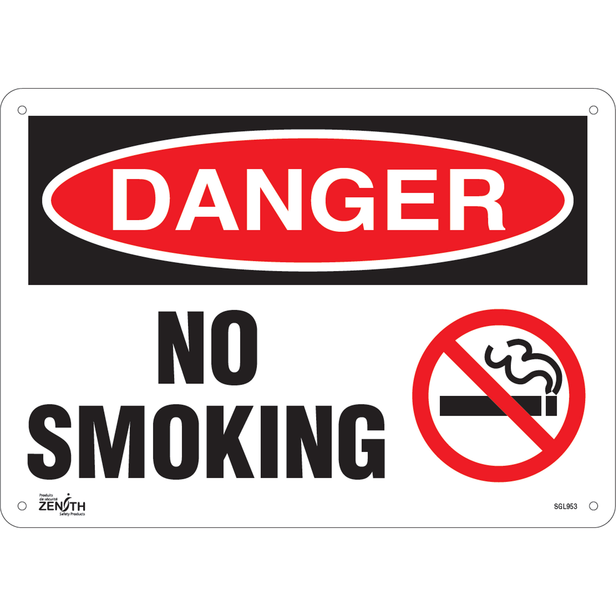 Enseigne «No Smoking», 10" x 14", Plastique, Anglais avec pictogramme