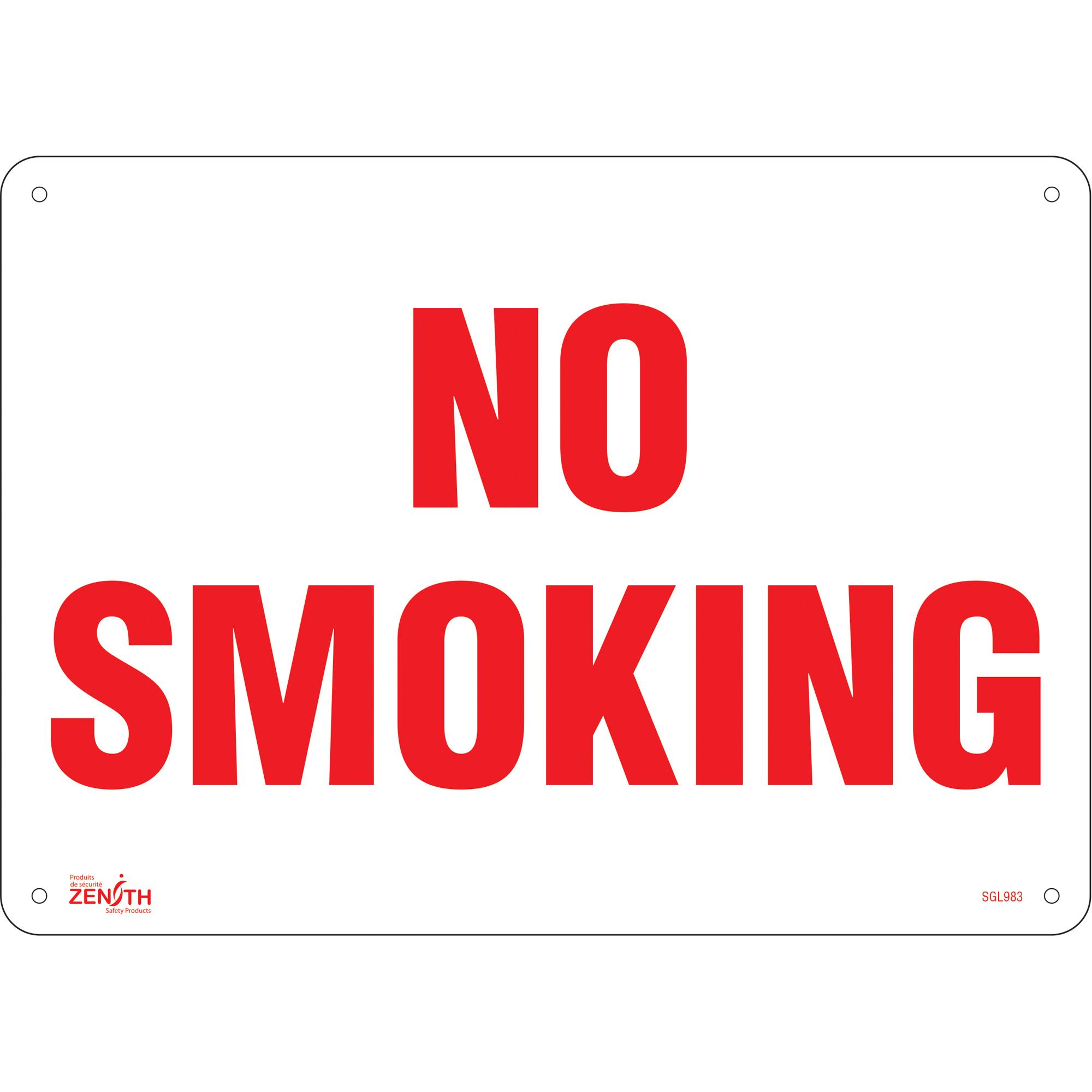 Enseigne «No Smoking», 10" x 14", Plastique, Anglais