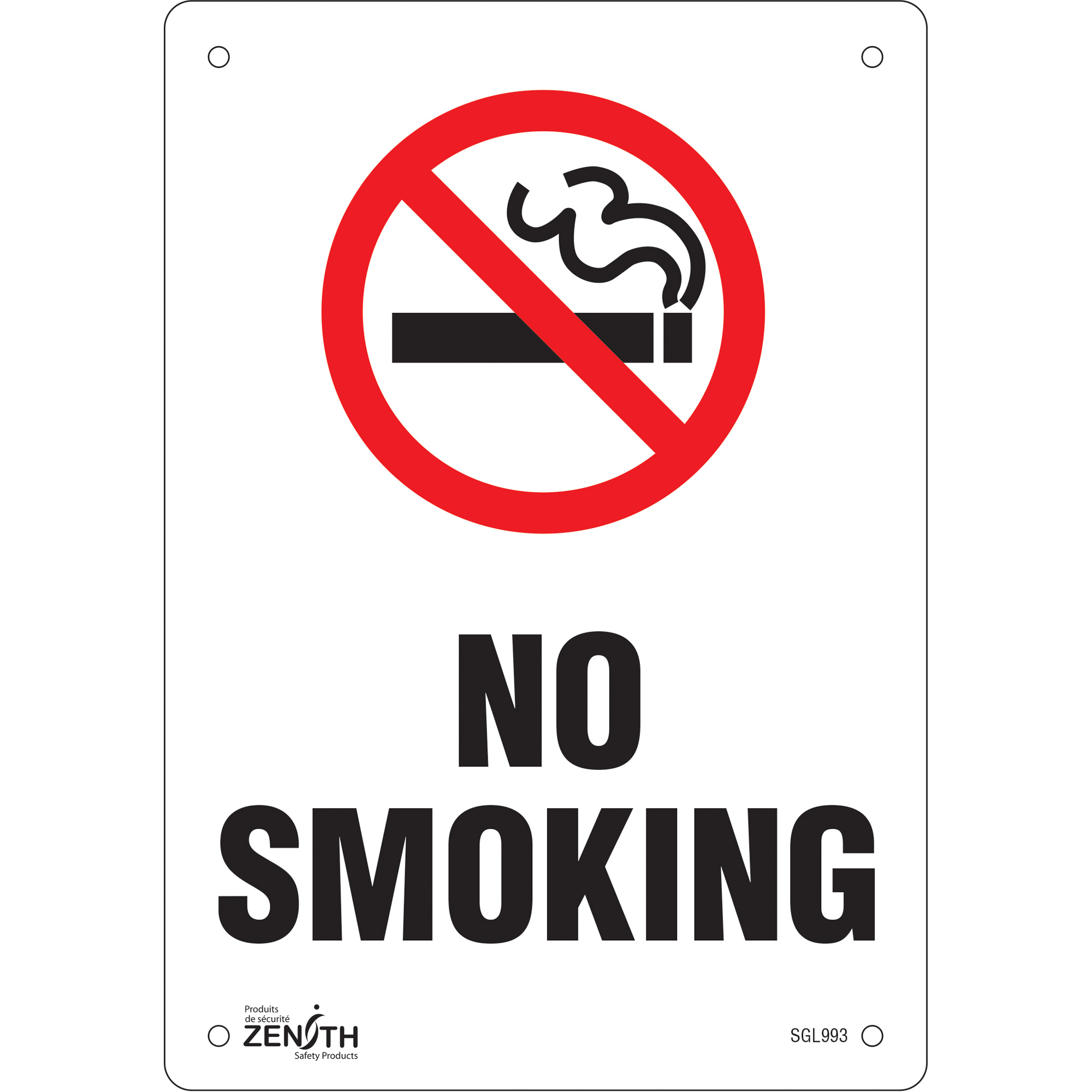 Enseigne «No Smoking», 10" x 7", Aluminium, Anglais avec pictogramme
