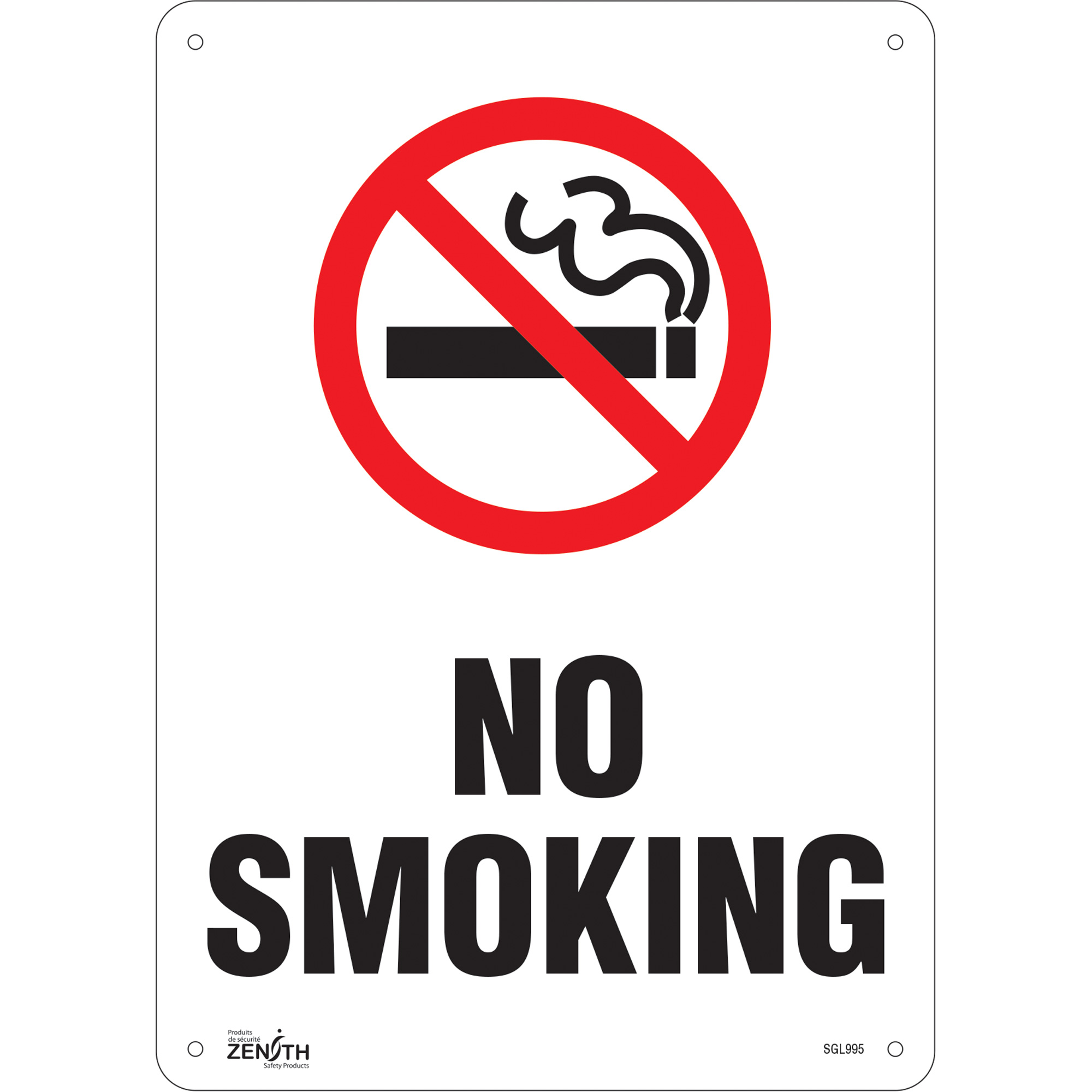 Enseigne «No Smoking», 14" x 10", Plastique, Anglais avec pictogramme