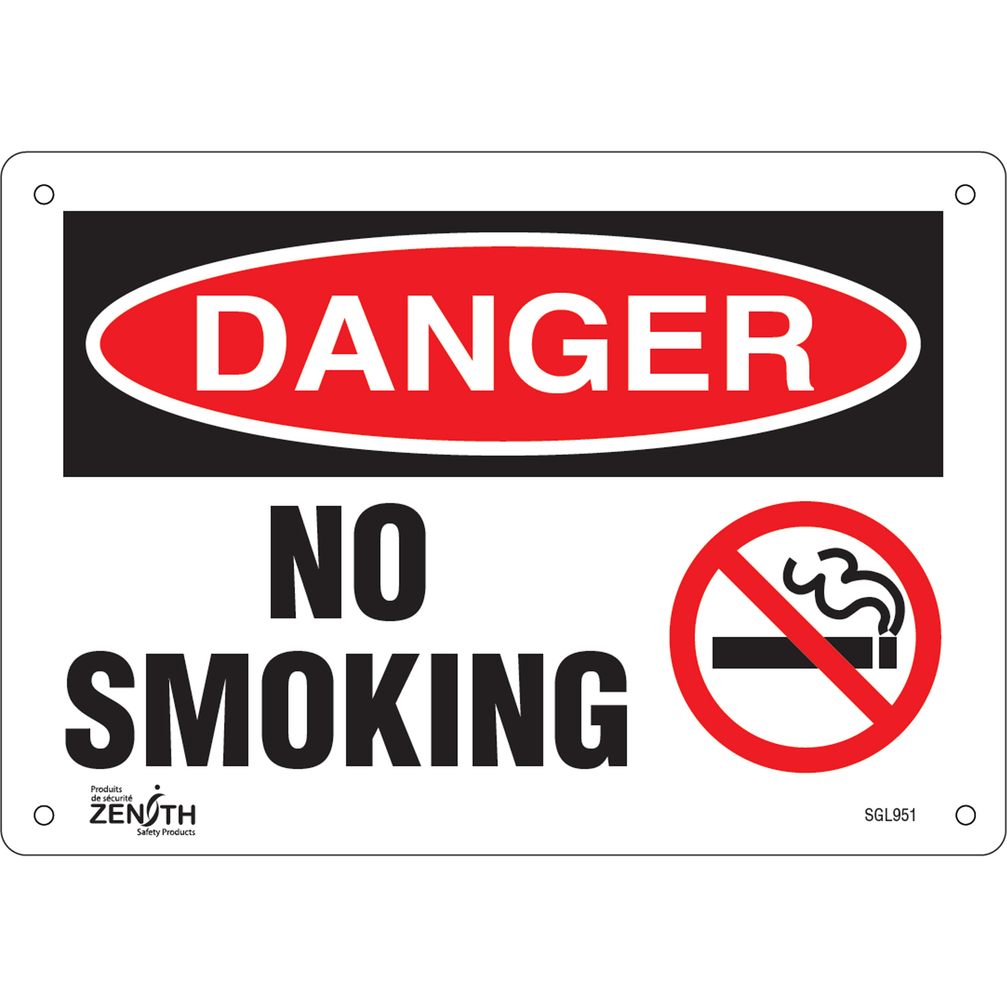 Enseigne «No Smoking», 7" x 10", Aluminium, Anglais avec pictogramme