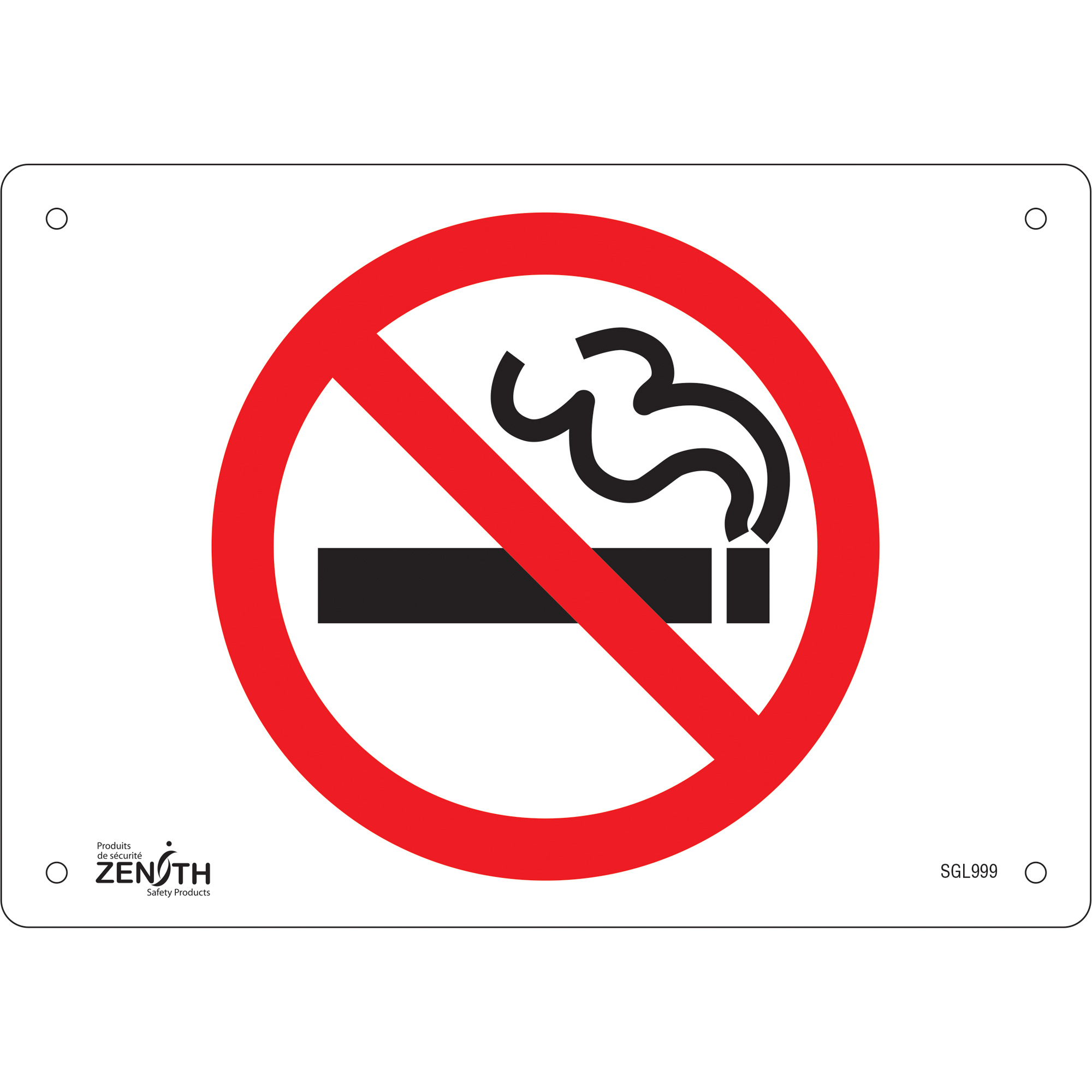 Enseigne «No Smoking», 7" x 10", Aluminium, Pictogramme