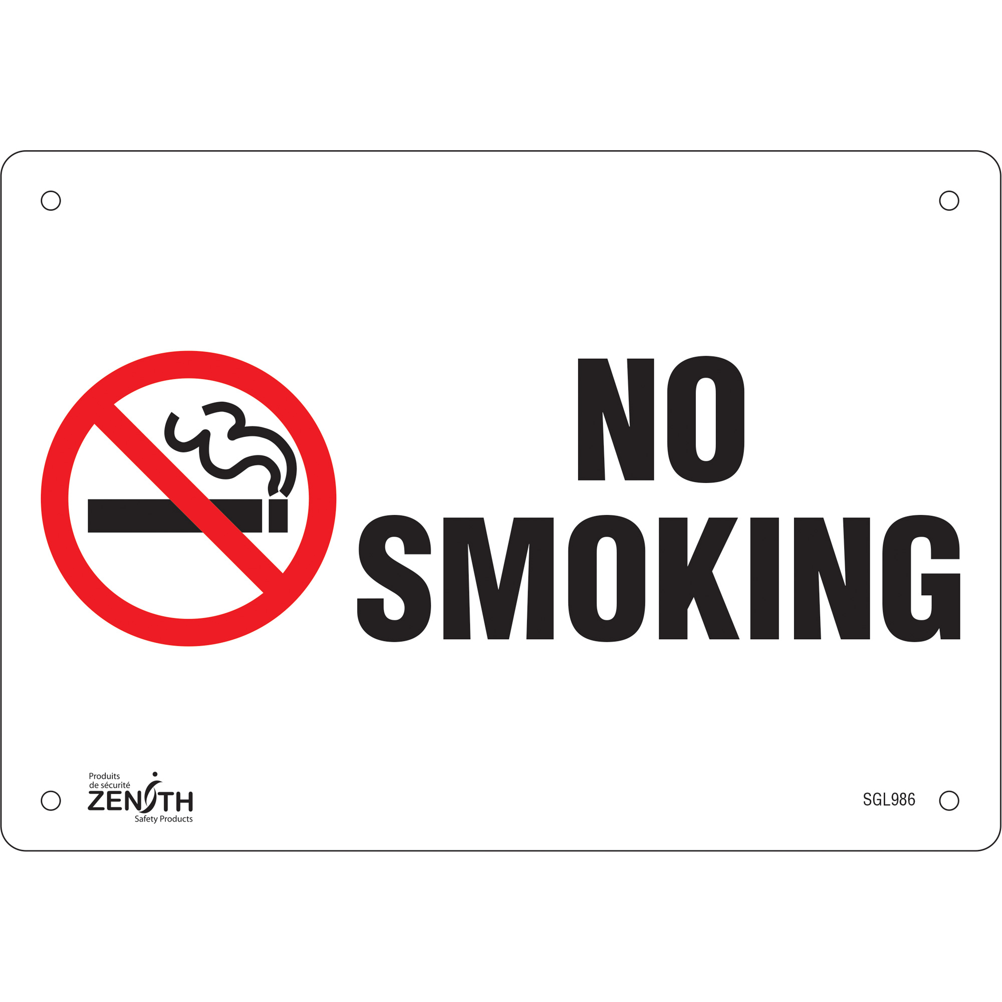 Enseigne «No Smoking», 7" x 10", Plastique, Anglais avec pictogramme