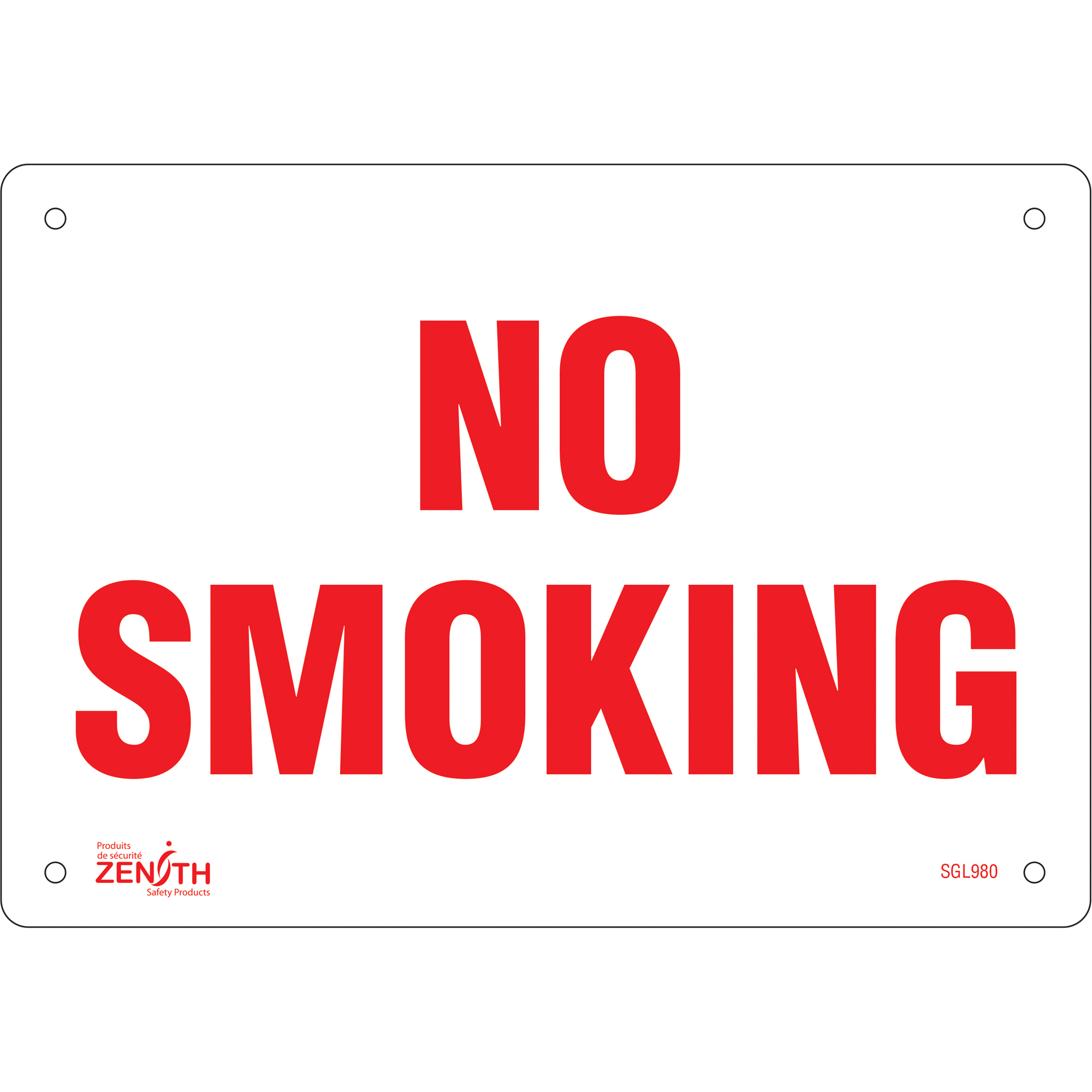 Enseigne «No Smoking», 7" x 10", Plastique, Anglais
