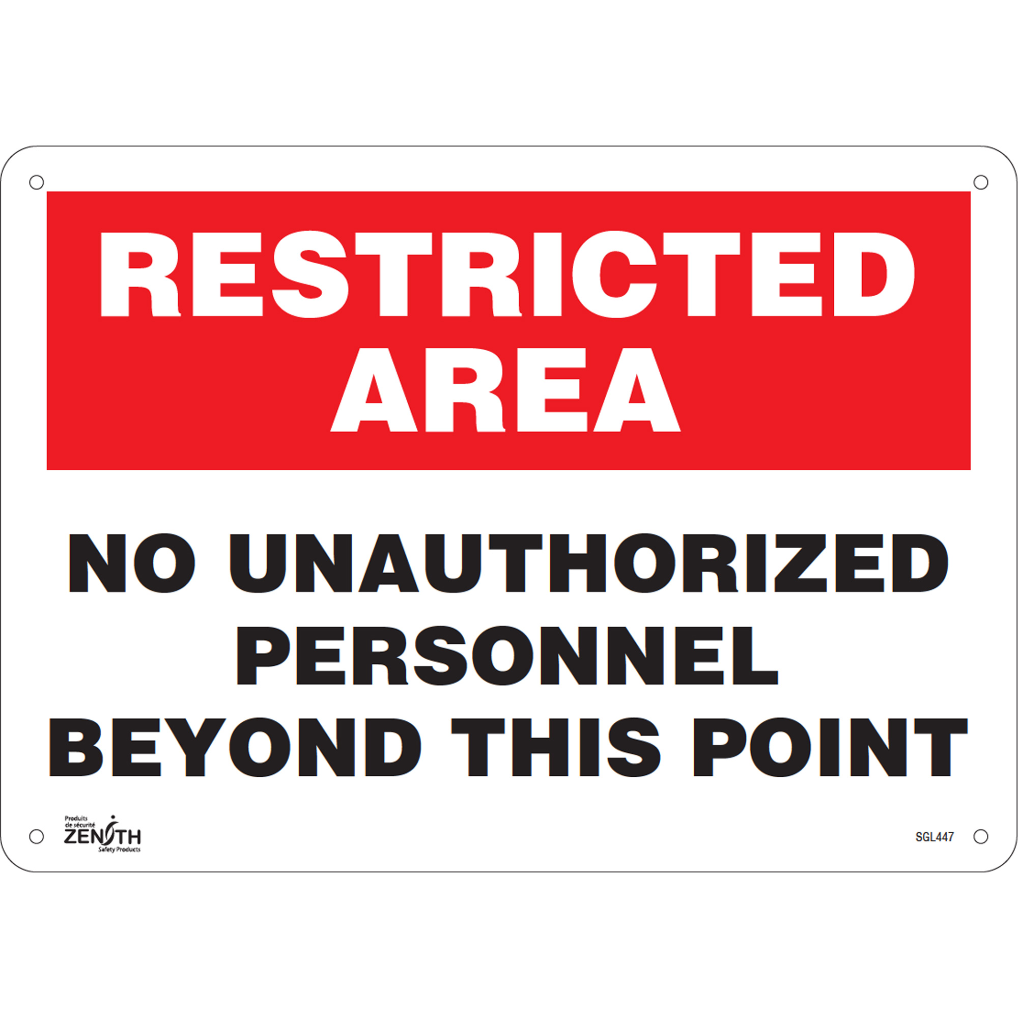 Enseigne «No Unauthorized Personnel», 10" x 14", Plastique, Anglais