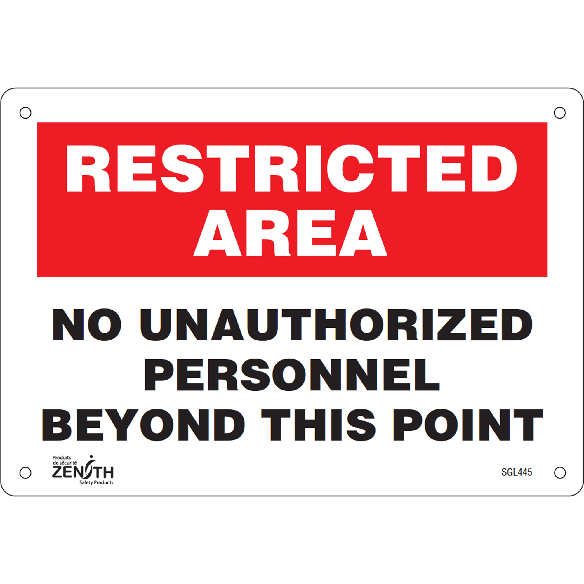 Enseigne «No Unauthorized Personnel», 7" x 10", Aluminium, Anglais