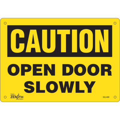 Enseigne «Open Door Slowly», 7" x 10", Aluminium, Anglais