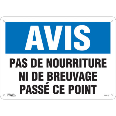 Enseigne «Pas de Nourriture», 10" x 14", Aluminium, Français