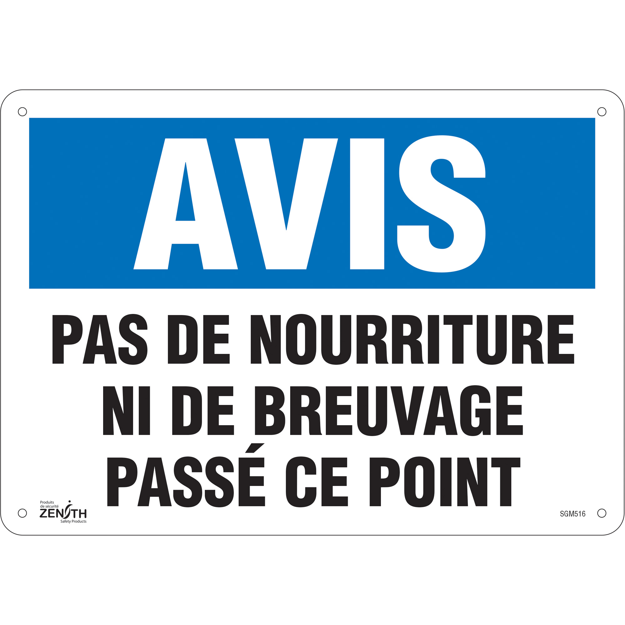 Enseigne «Pas de Nourriture», 10" x 14", Aluminium, Français