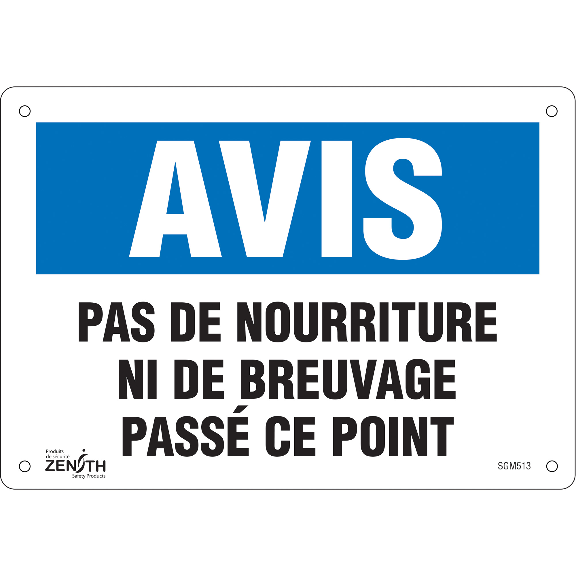 Enseigne «Pas de Nourriture», 7" x 10", Aluminium, Français