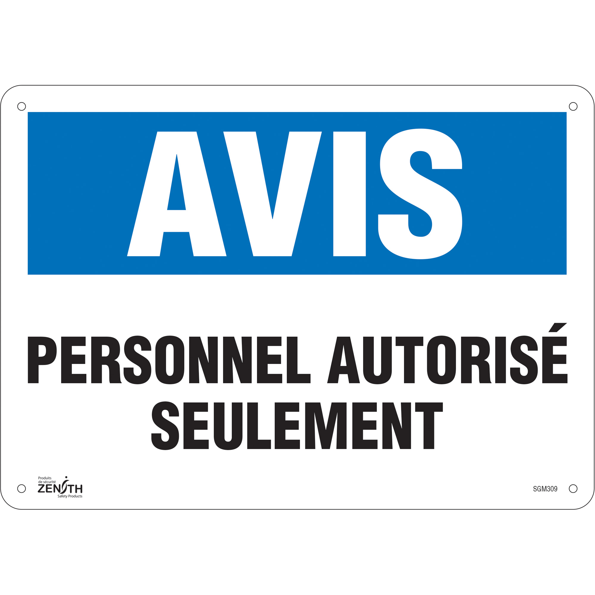 Enseigne «Personnel Autorisé Seulement», 10" x 14", Plastique, Français
