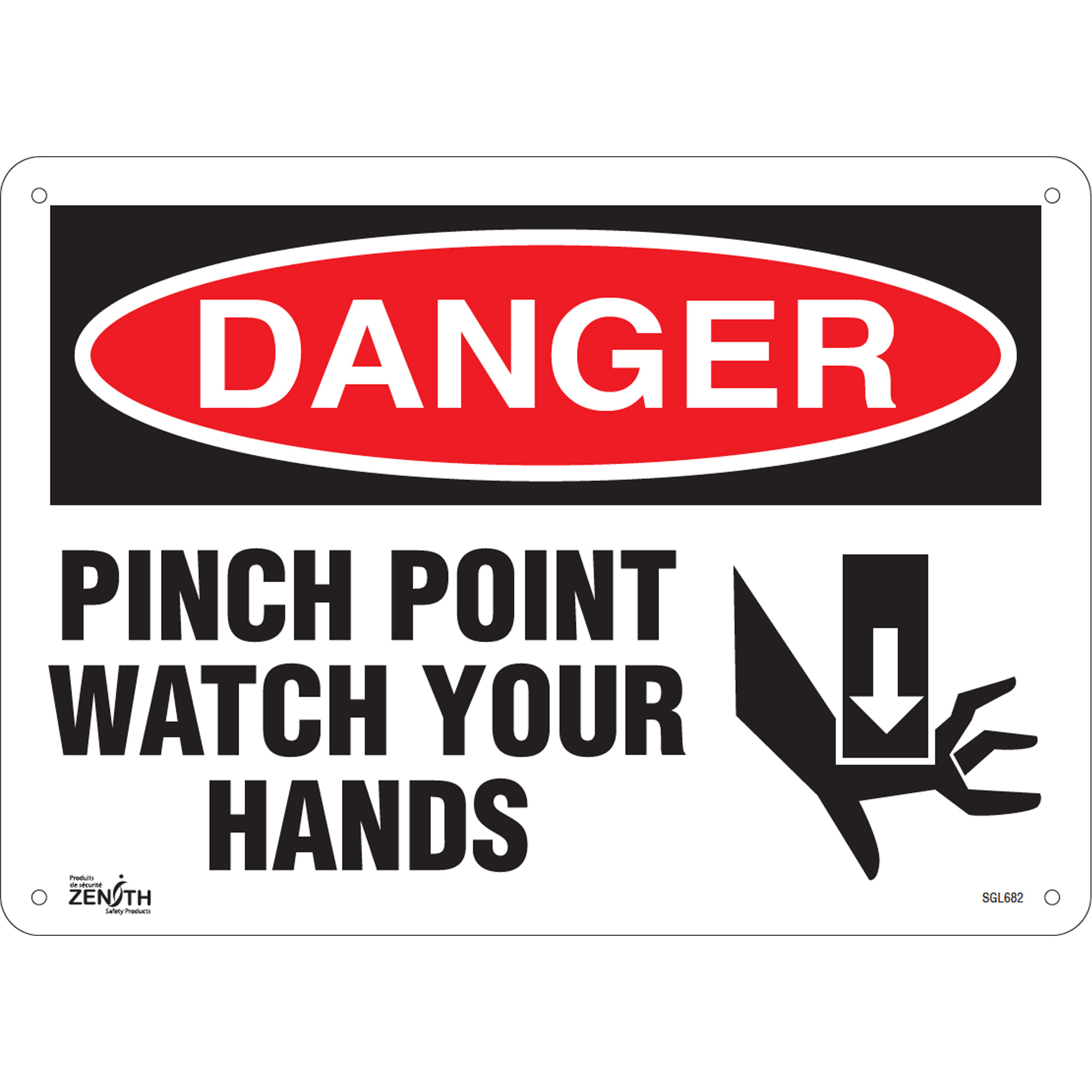 Enseigne «Pinch Point», 10" x 14", Aluminium, Anglais avec pictogramme
