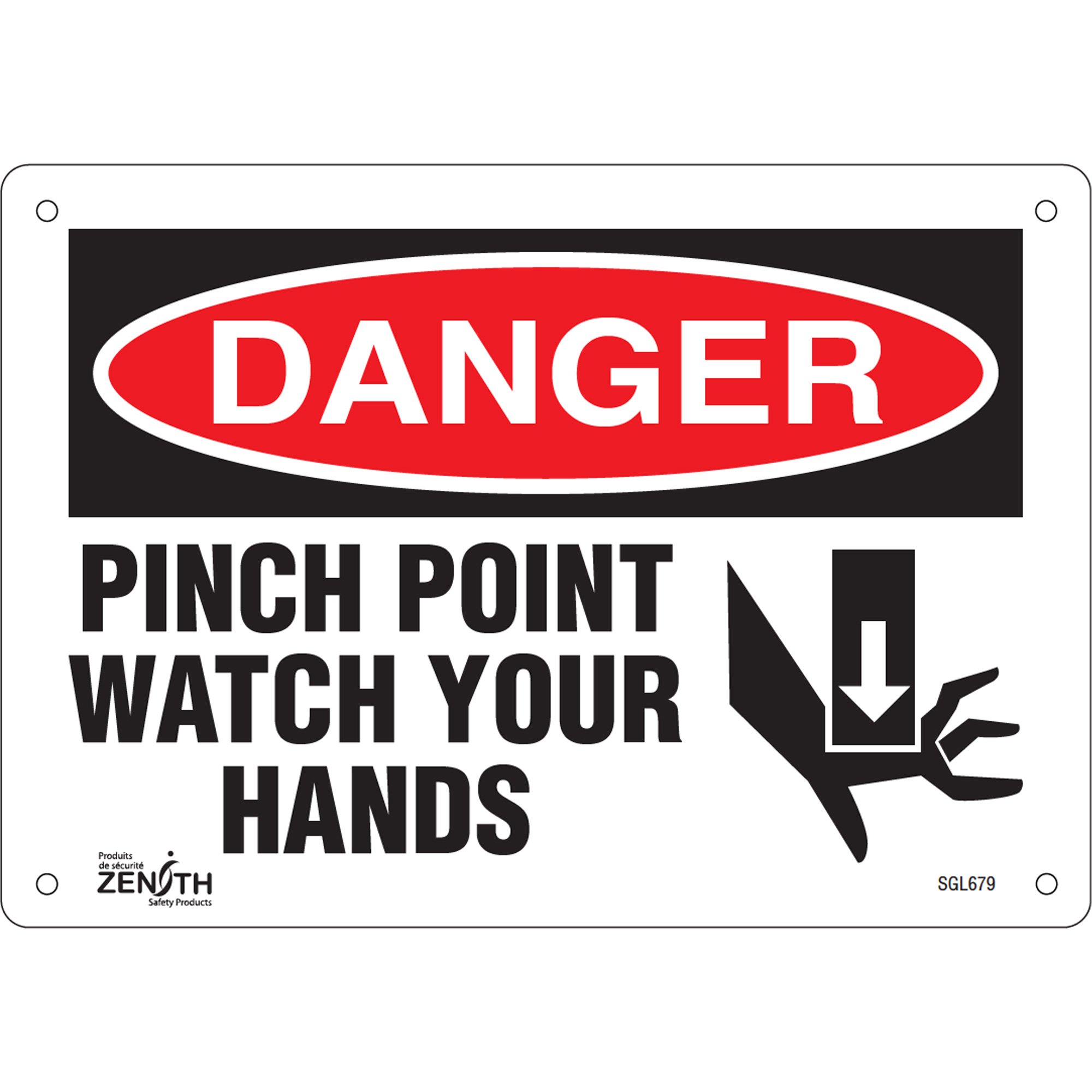 Enseigne «Pinch Point», 7" x 10", Aluminium, Anglais avec pictogramme