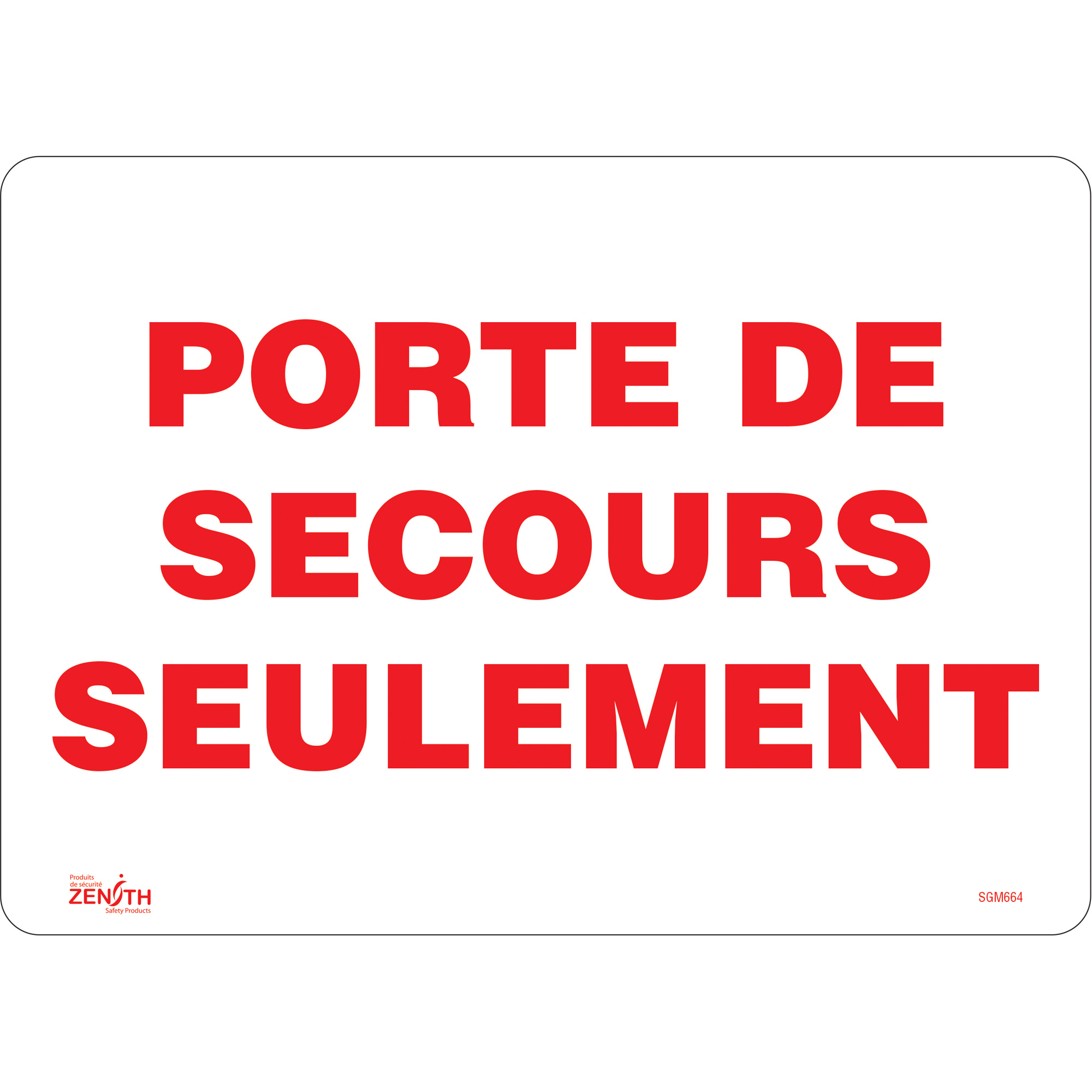 Enseigne «Porte De Secours», 10" x 14", Vinyle, Français