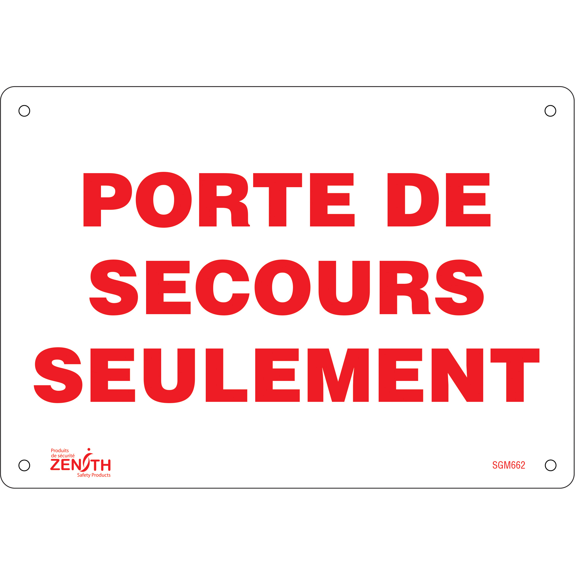 Enseigne «Porte De Secours», 7" x 10", Plastique, Français