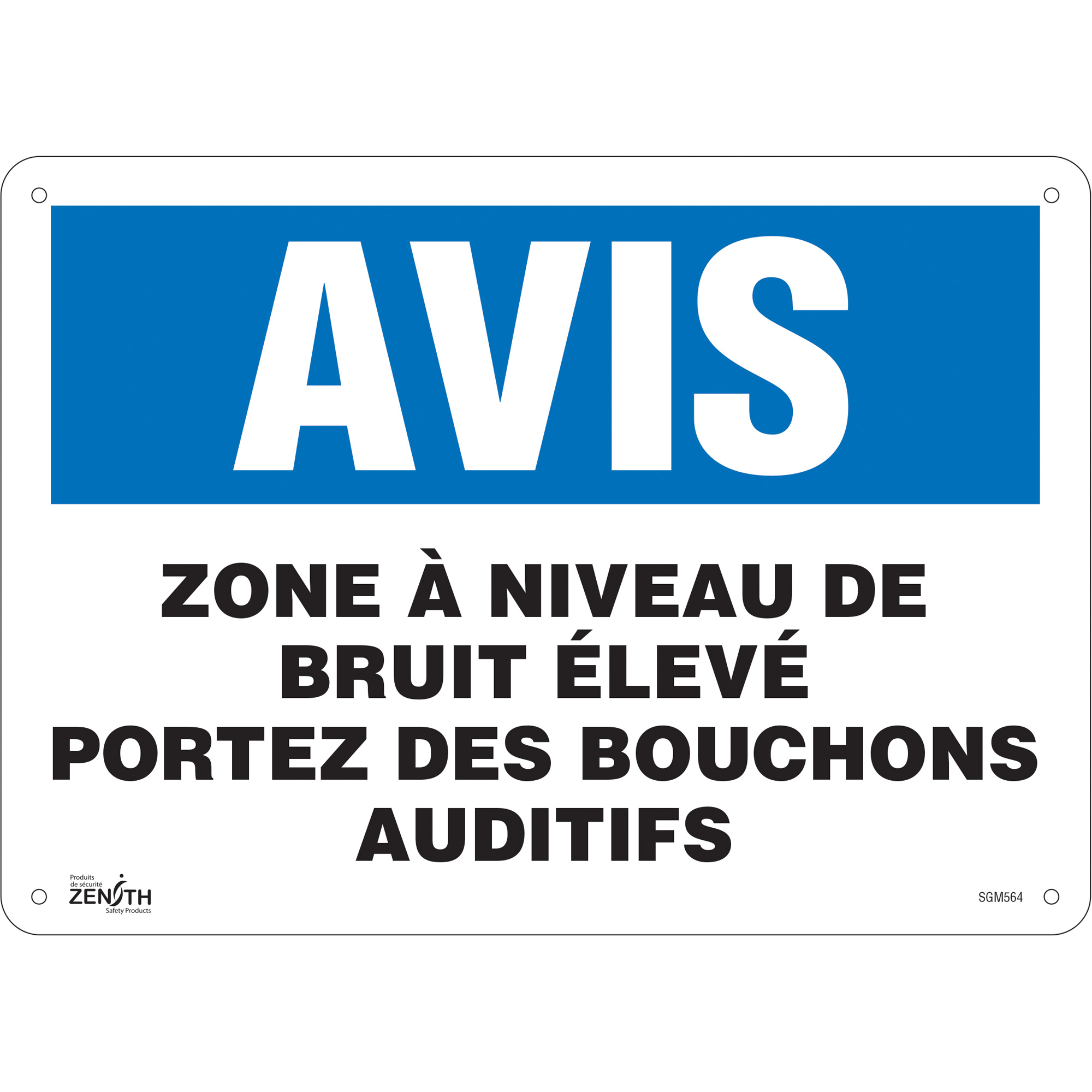 Enseigne «Portez Des Bouchons Auditifs», 10" x 14", Aluminium, Français