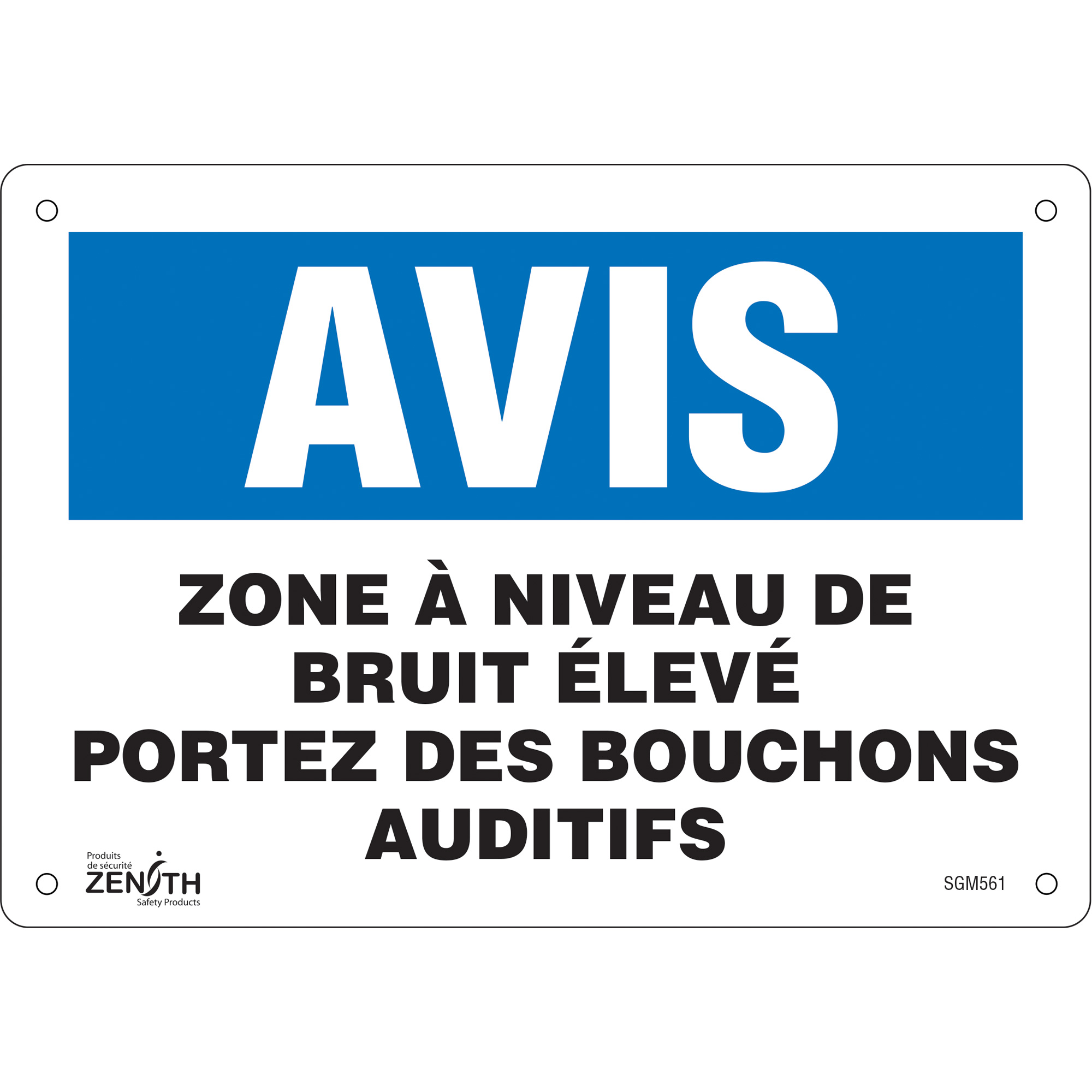Enseigne «Portez Des Bouchons Auditifs», 7" x 10", Aluminium, Français