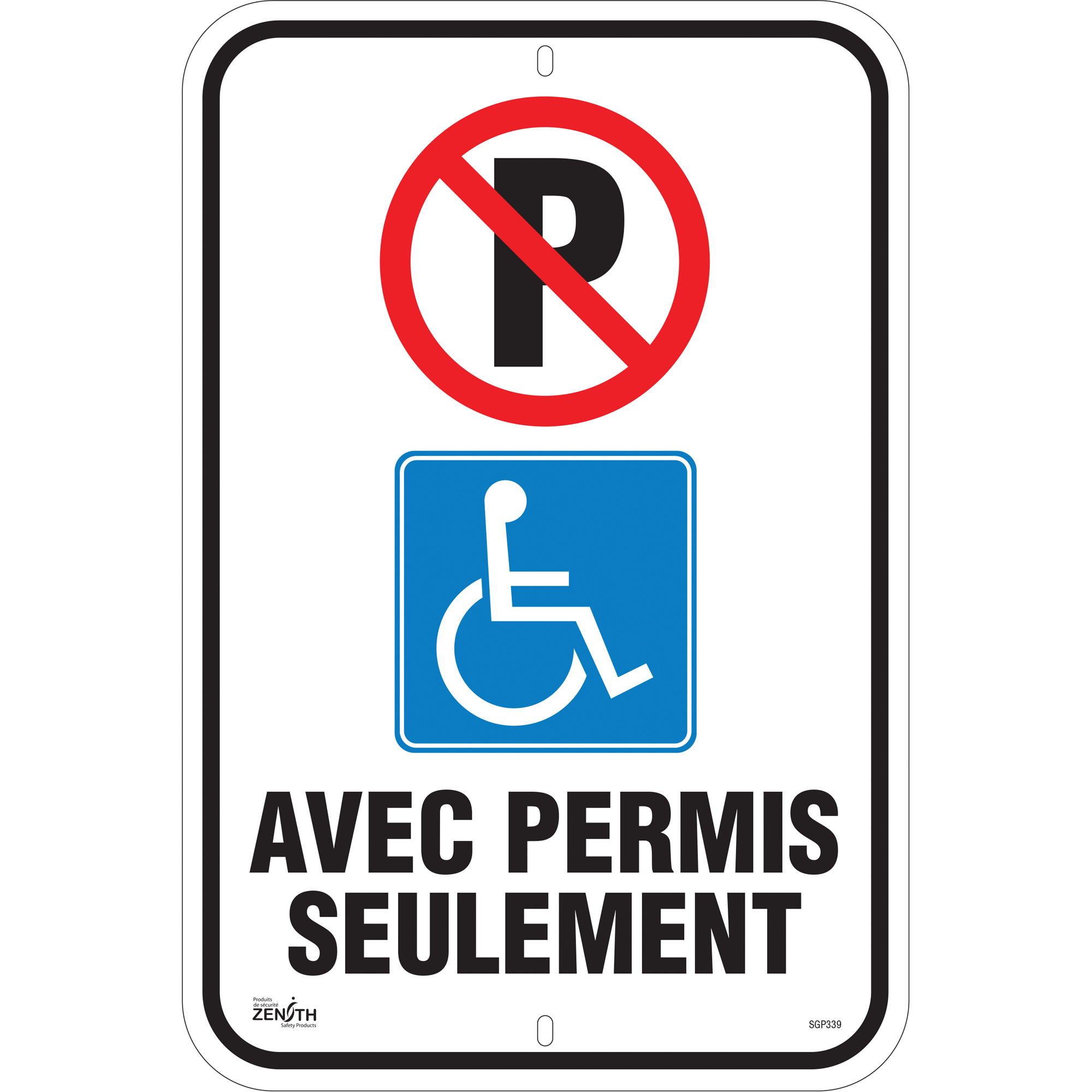 Enseigne pour le stationnement «Avec Permis Seulement», 18" x 12", Aluminium, Français avec pictogramme