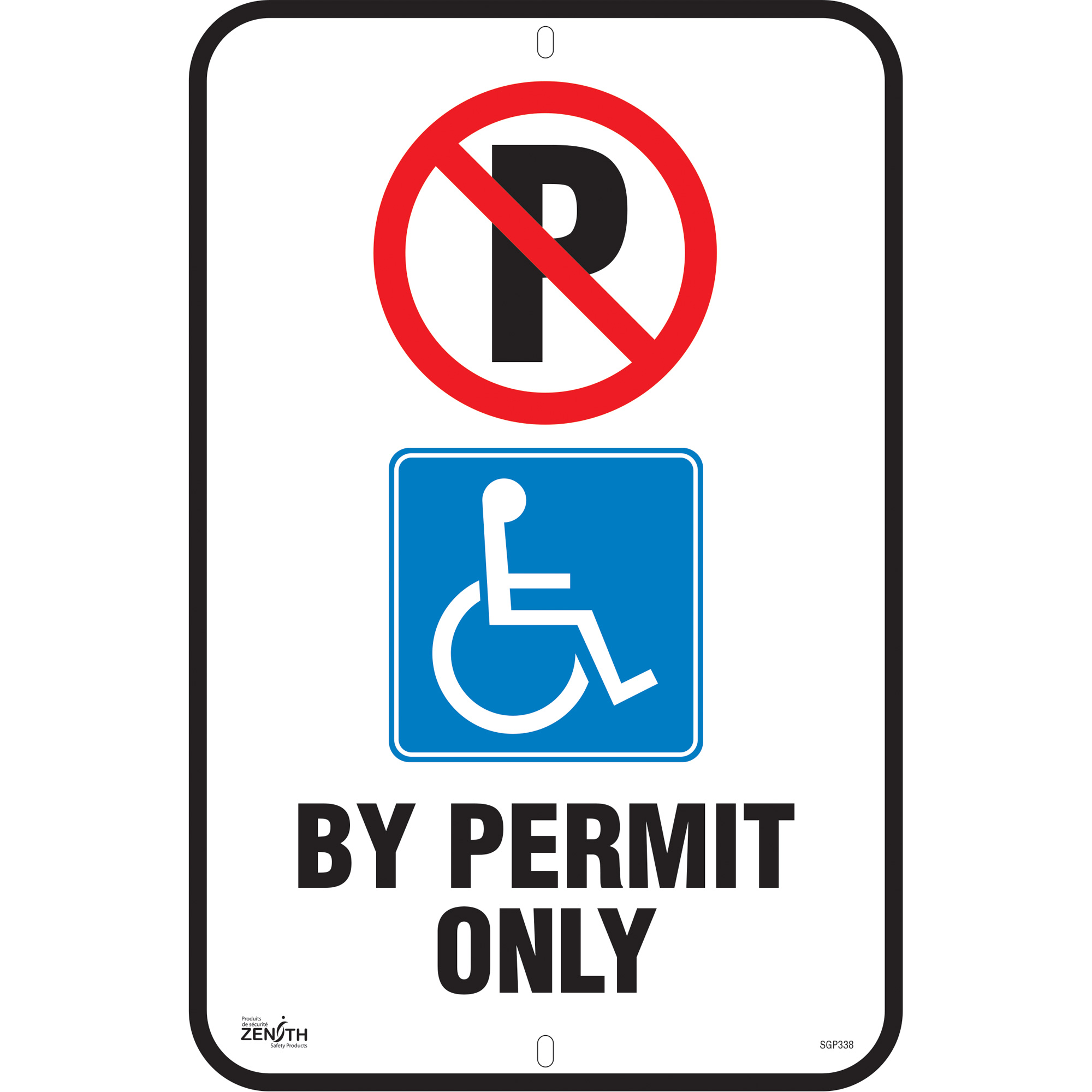 Enseigne pour le stationnement «By Permit Only», 18" x 12", Aluminium, Anglais avec pictogramme