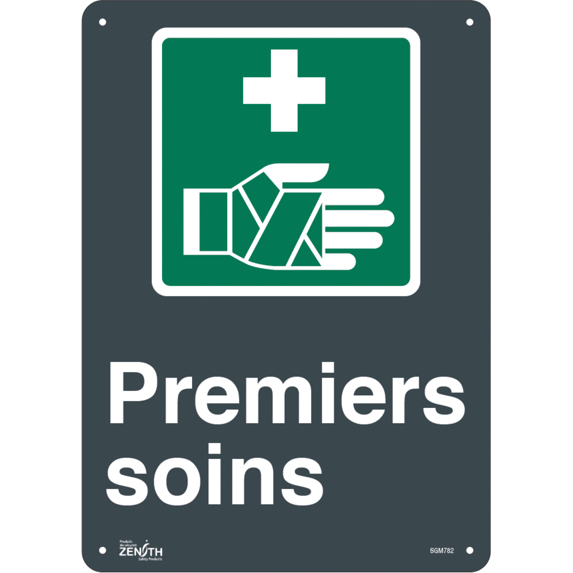 Enseigne «Premier Soins», 14" x 10", Plastique, Français avec pictogramme