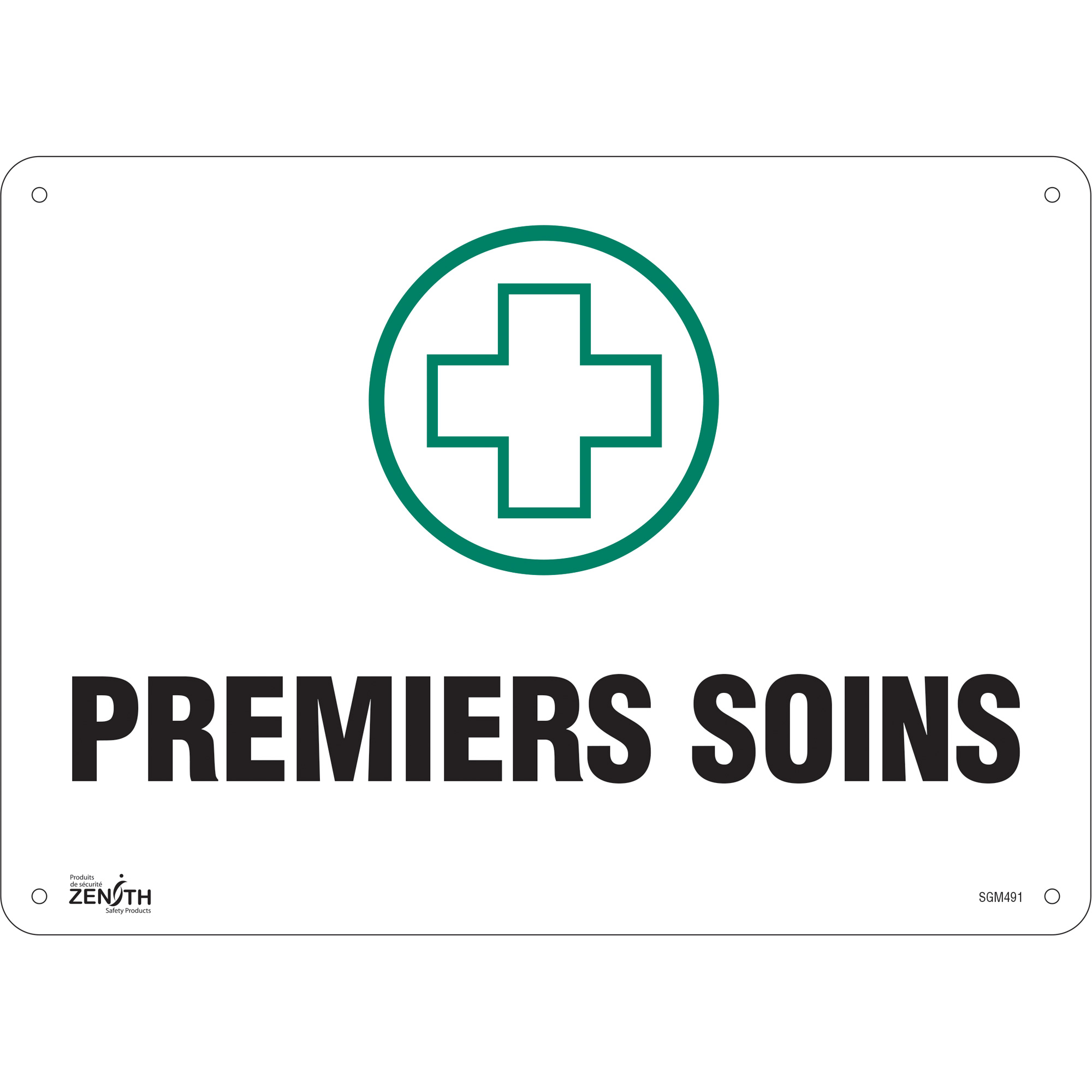 Enseigne «Premiers Soins», 10" x 14", Plastique, Français avec pictogramme