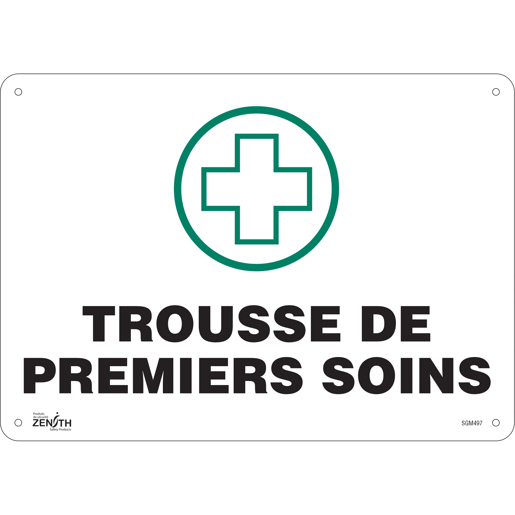Enseigne «Premiers Soins», 10" x 14", Plastique, Français avec pictogramme