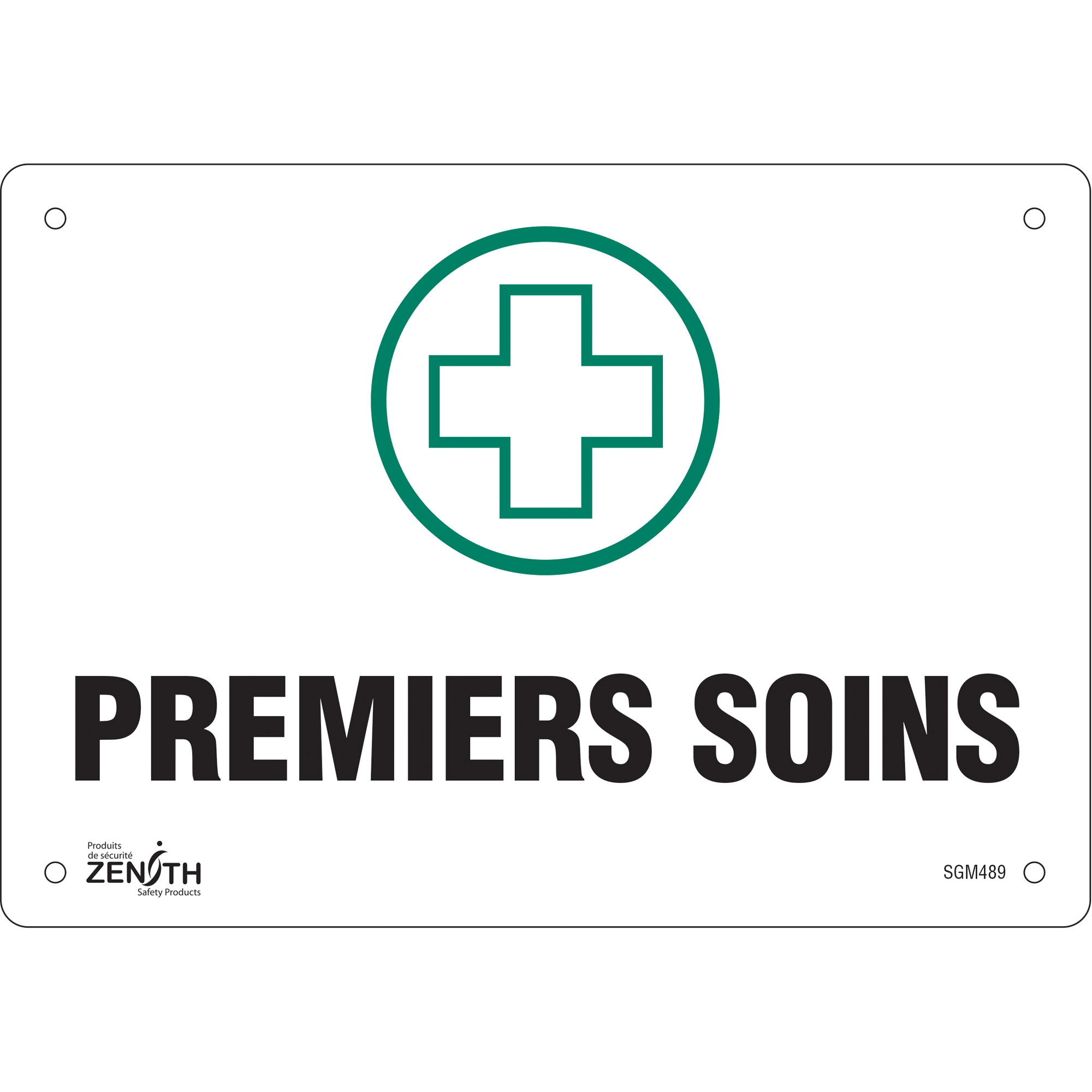 Enseigne «Premiers Soins», 7" x 10", Aluminium, Français avec pictogramme