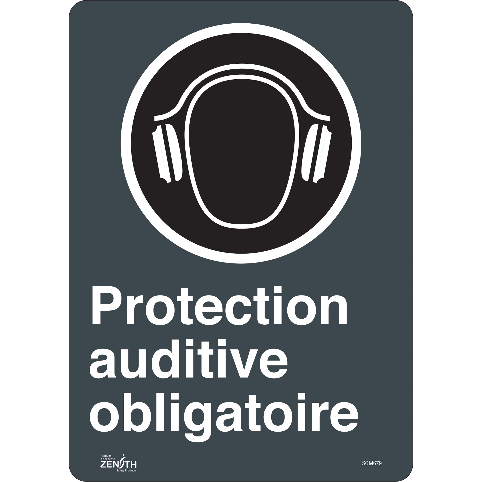 Enseigne «Protection Auditive Obligatoire», 14" x 10", Vinyle, Français avec pictogramme