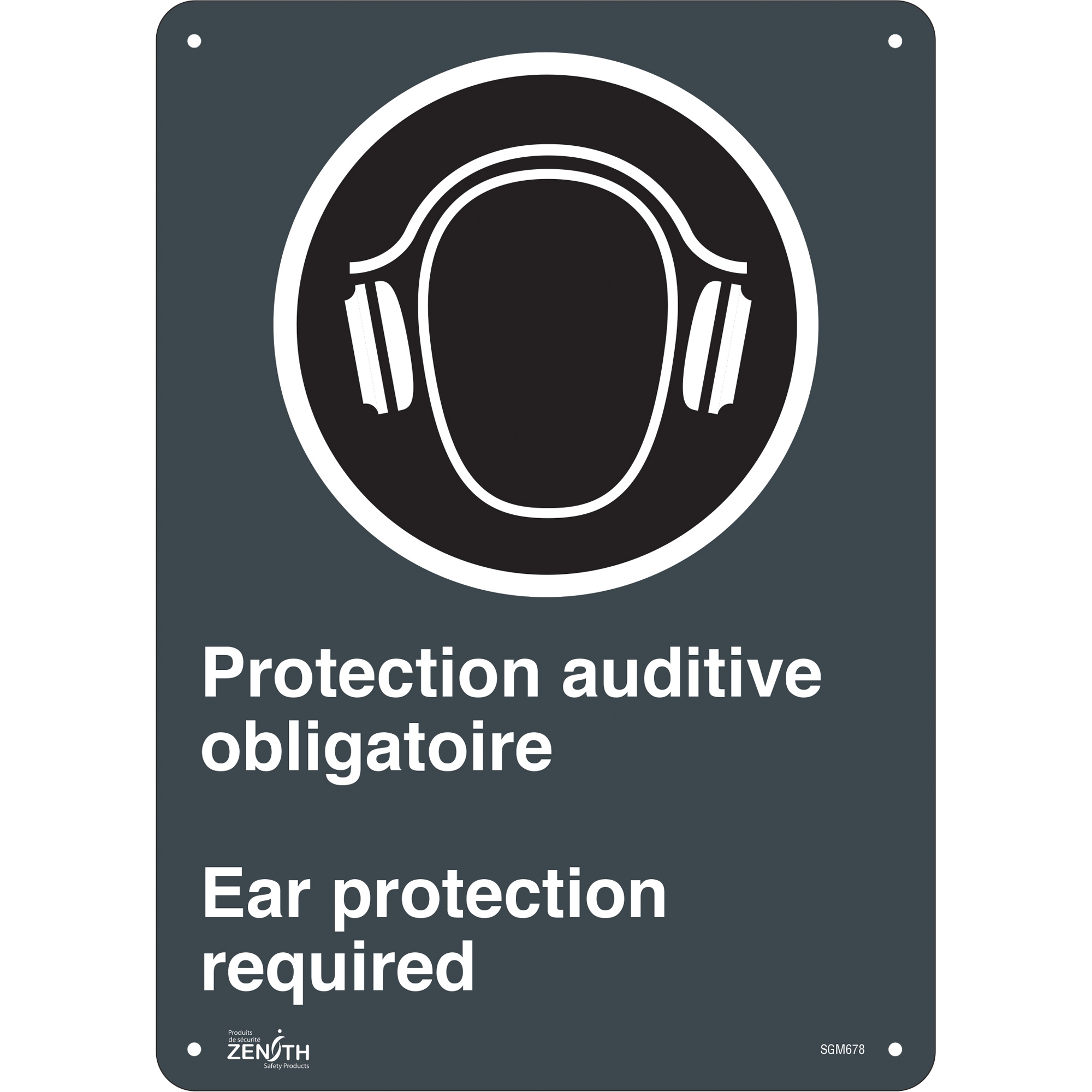 Enseigne «Protection Auditive Obligatoire - Ear Protection Required», 14" x 10", Aluminium, Bilingue avec pictogramme