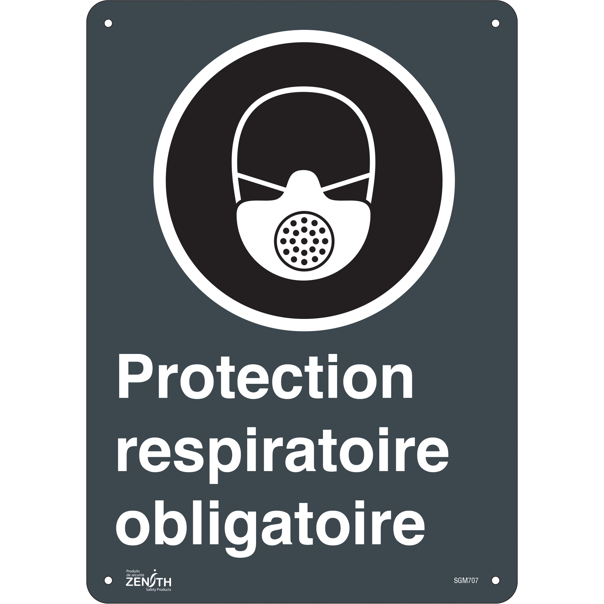 Enseigne «Protection Respiratoire Obligatoire», 14" x 10", Plastique, Français avec pictogramme