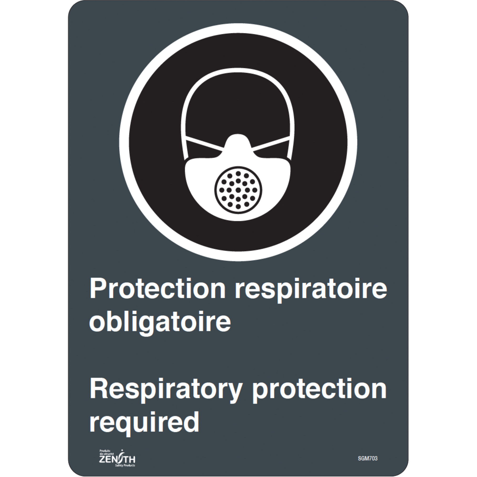 Enseigne «Protection Respiratoire Respiratory Protection», 14" x 10", Vinyle, Bilingue avec pictogramme