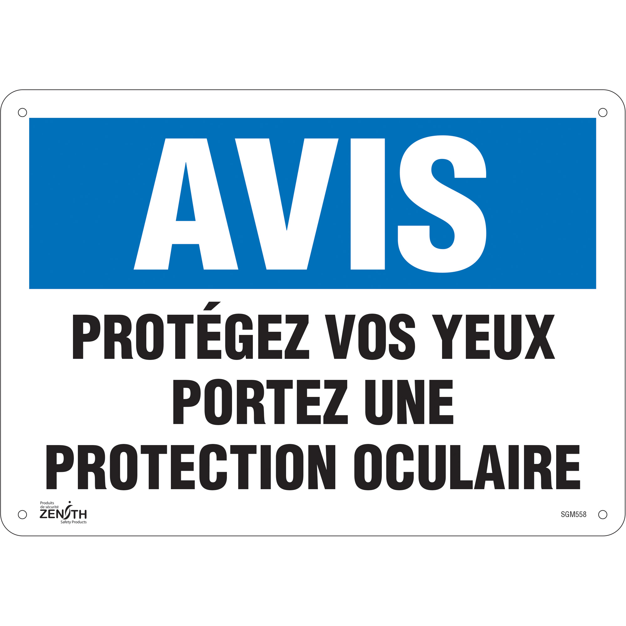 Enseigne «Protégez vos Yeux», 10" x 14", Aluminium, Français