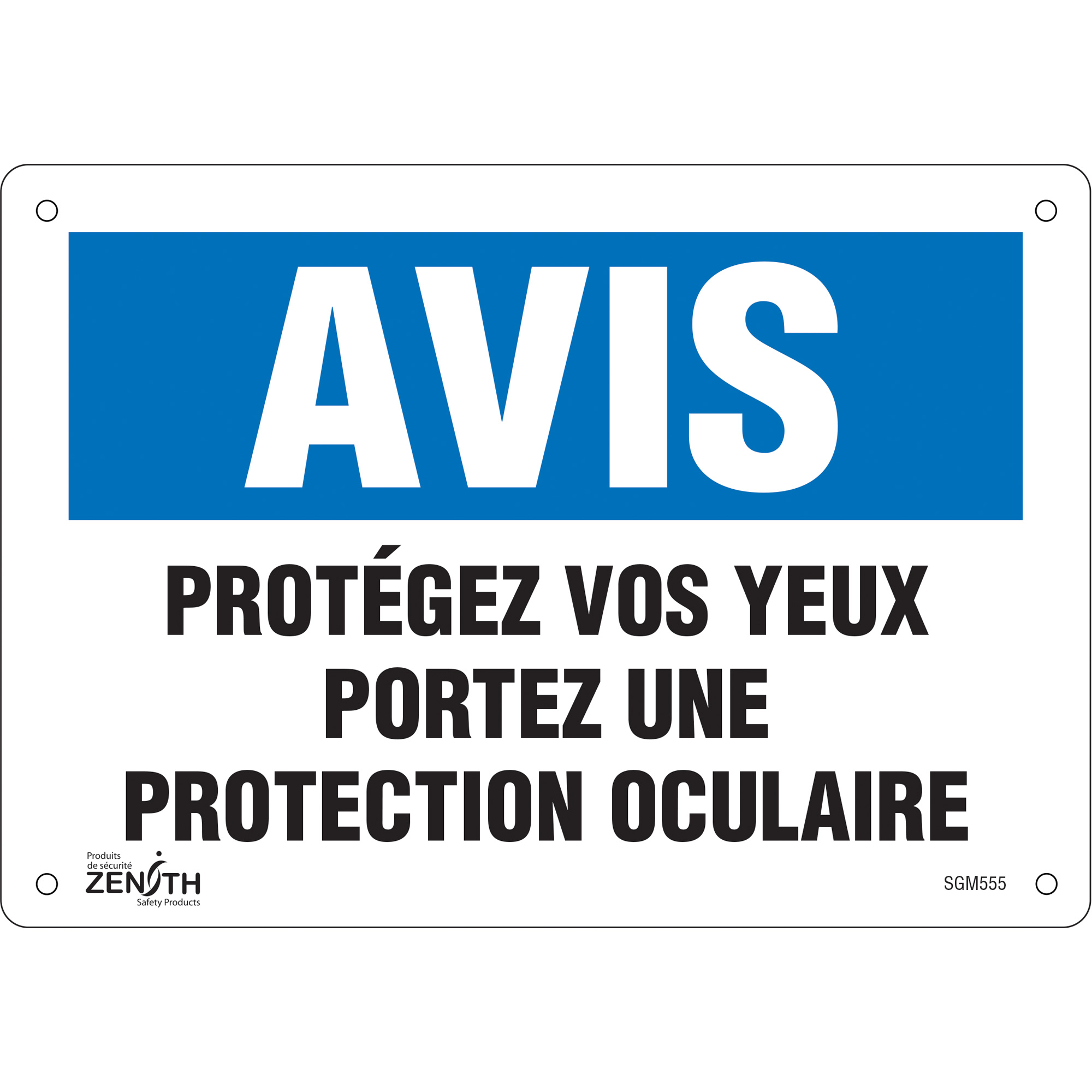 Enseigne «Protégez vos Yeux», 7" x 10", Aluminium, Français