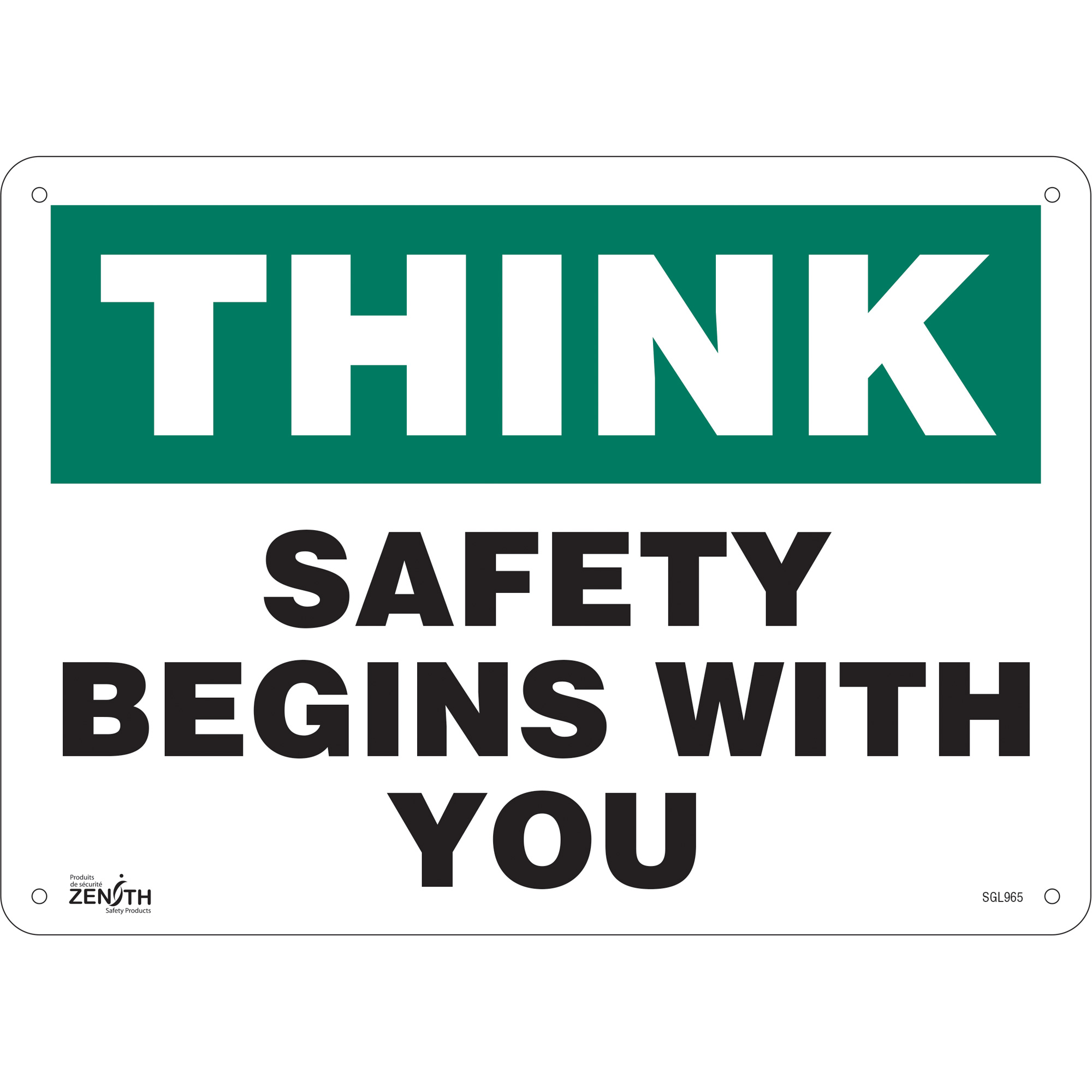 Enseigne «Safety Begins With You», 10" x 14", Plastique, Anglais