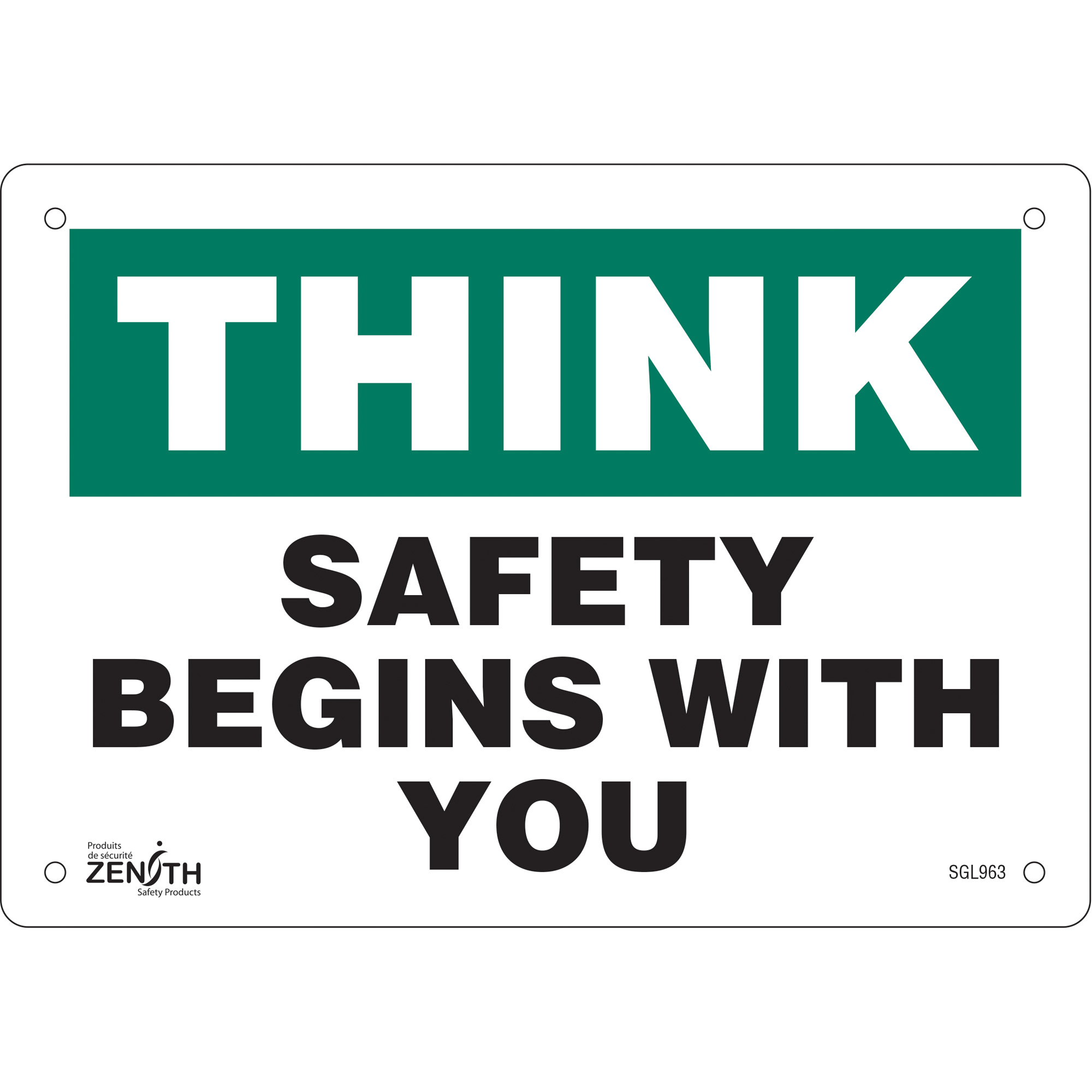 Enseigne «Safety Begins With You», 7" x 10", Aluminium, Anglais