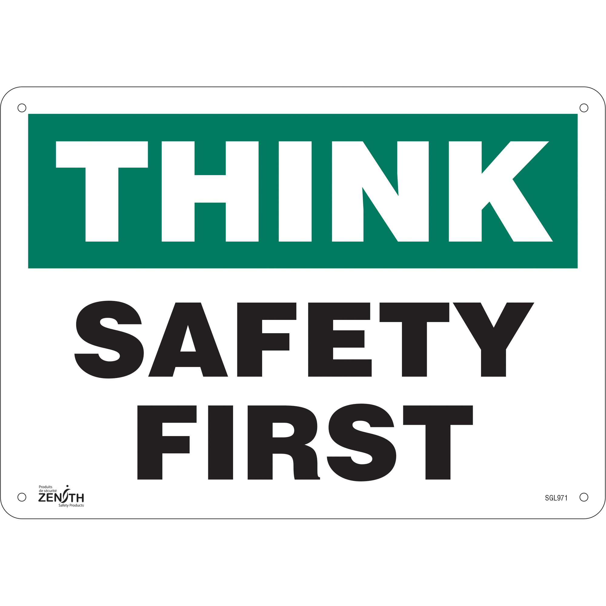 Enseigne «Safety First», 10" x 14", Plastique, Anglais