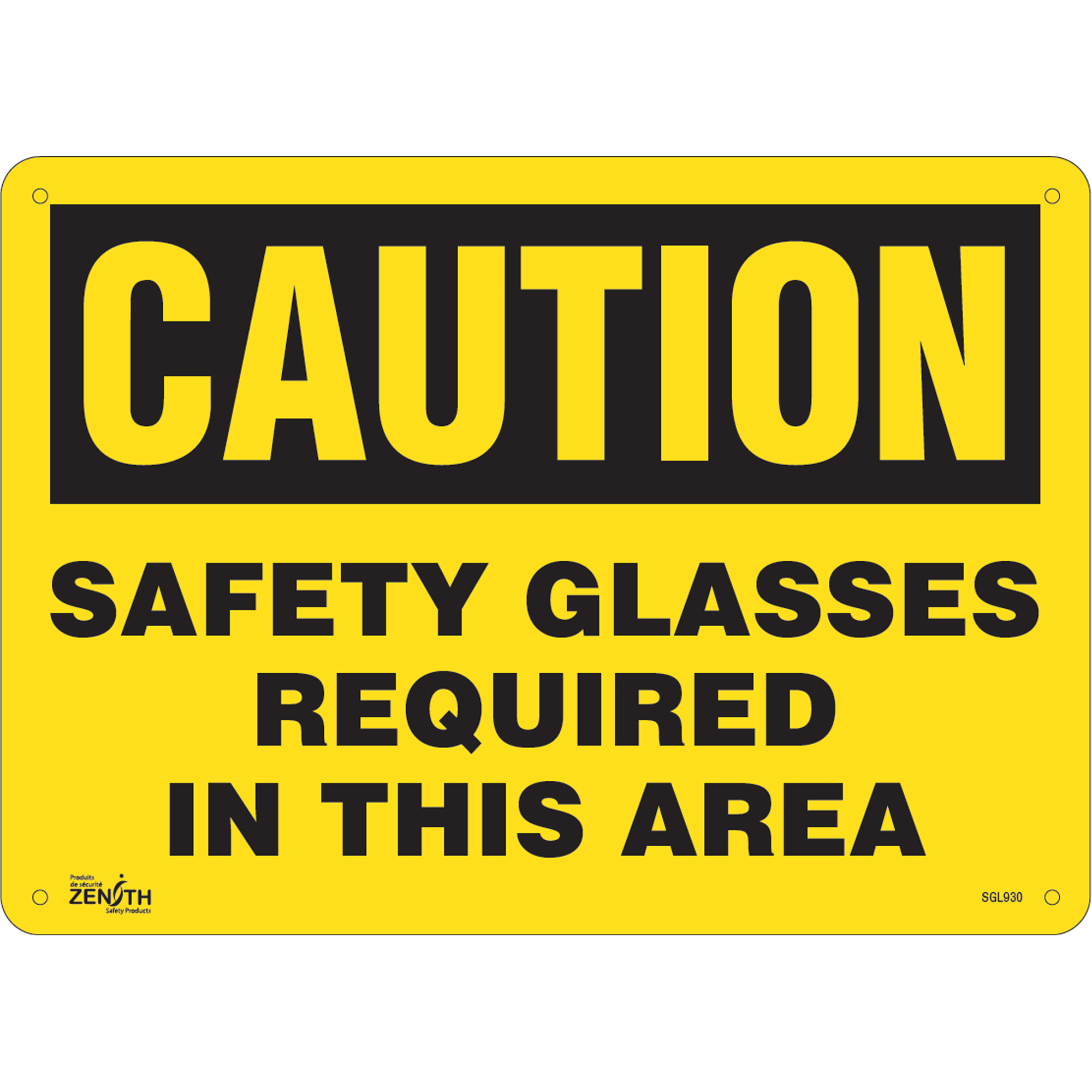 Enseigne «Safety Glasses Required», 10" x 14", Aluminium, Anglais