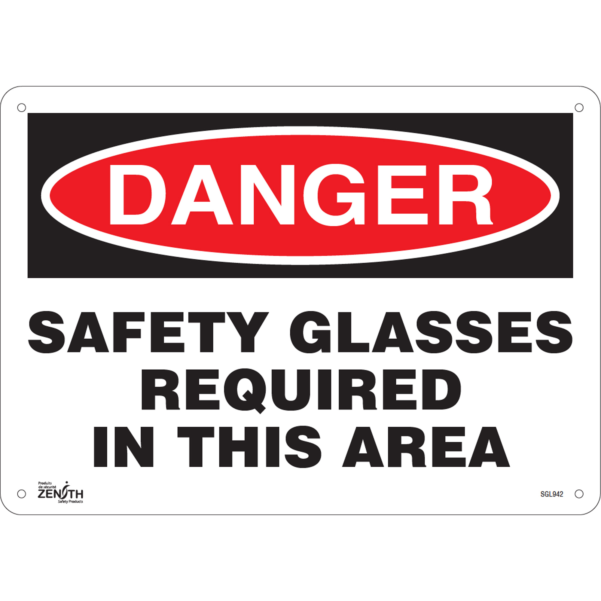 Enseigne «Safety Glasses Required», 10" x 14", Aluminium, Anglais