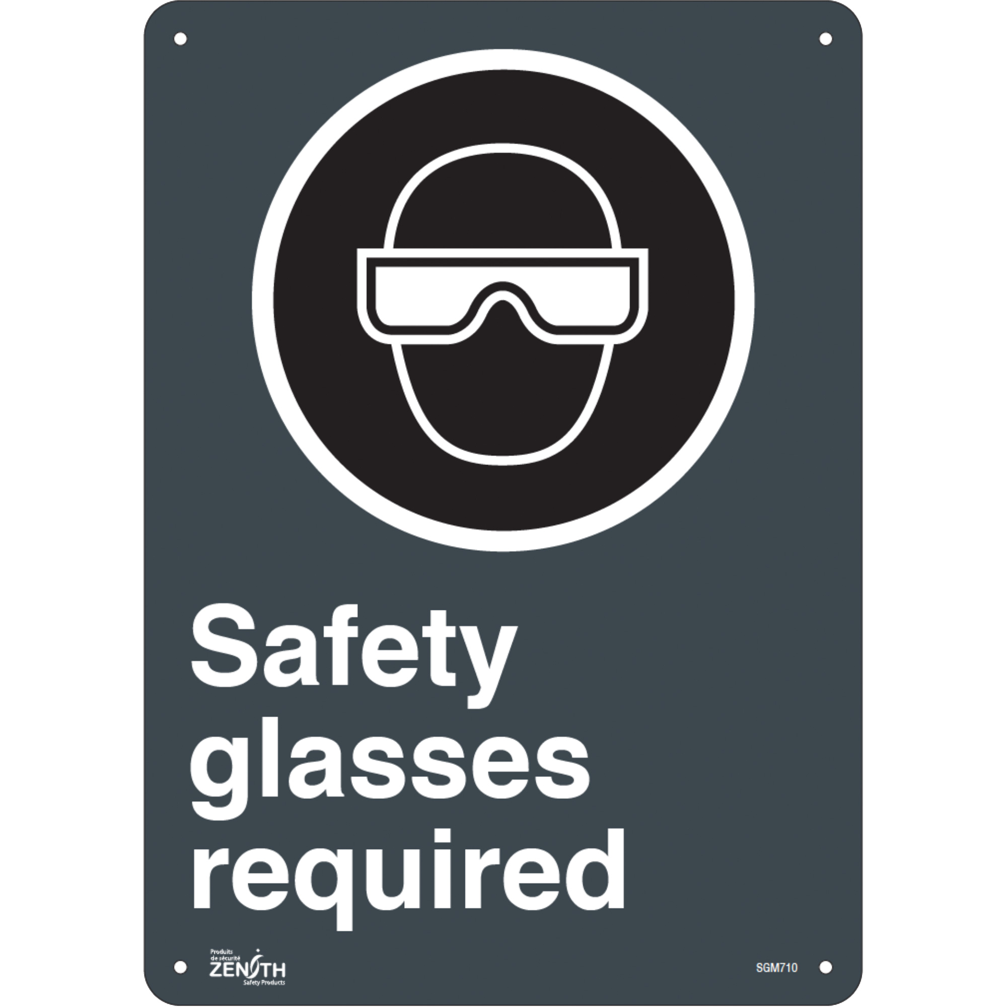 Enseigne «Safety Glasses Required», 14" x 10", Plastique, Anglais avec pictogramme