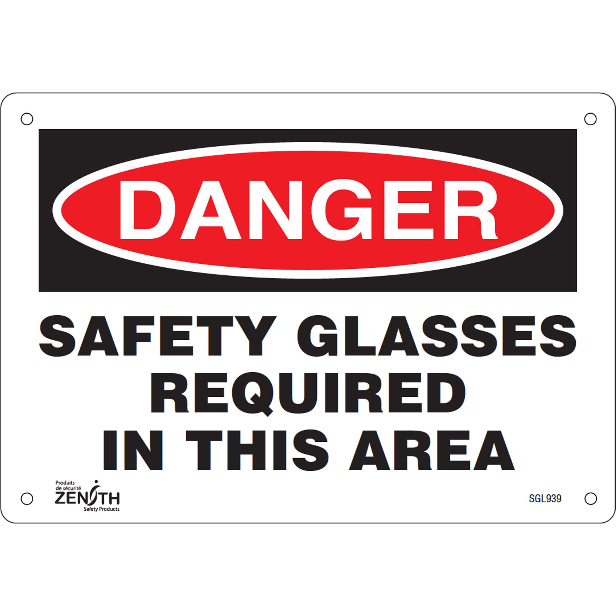 Enseigne «Safety Glasses Required», 7" x 10", Aluminium, Anglais