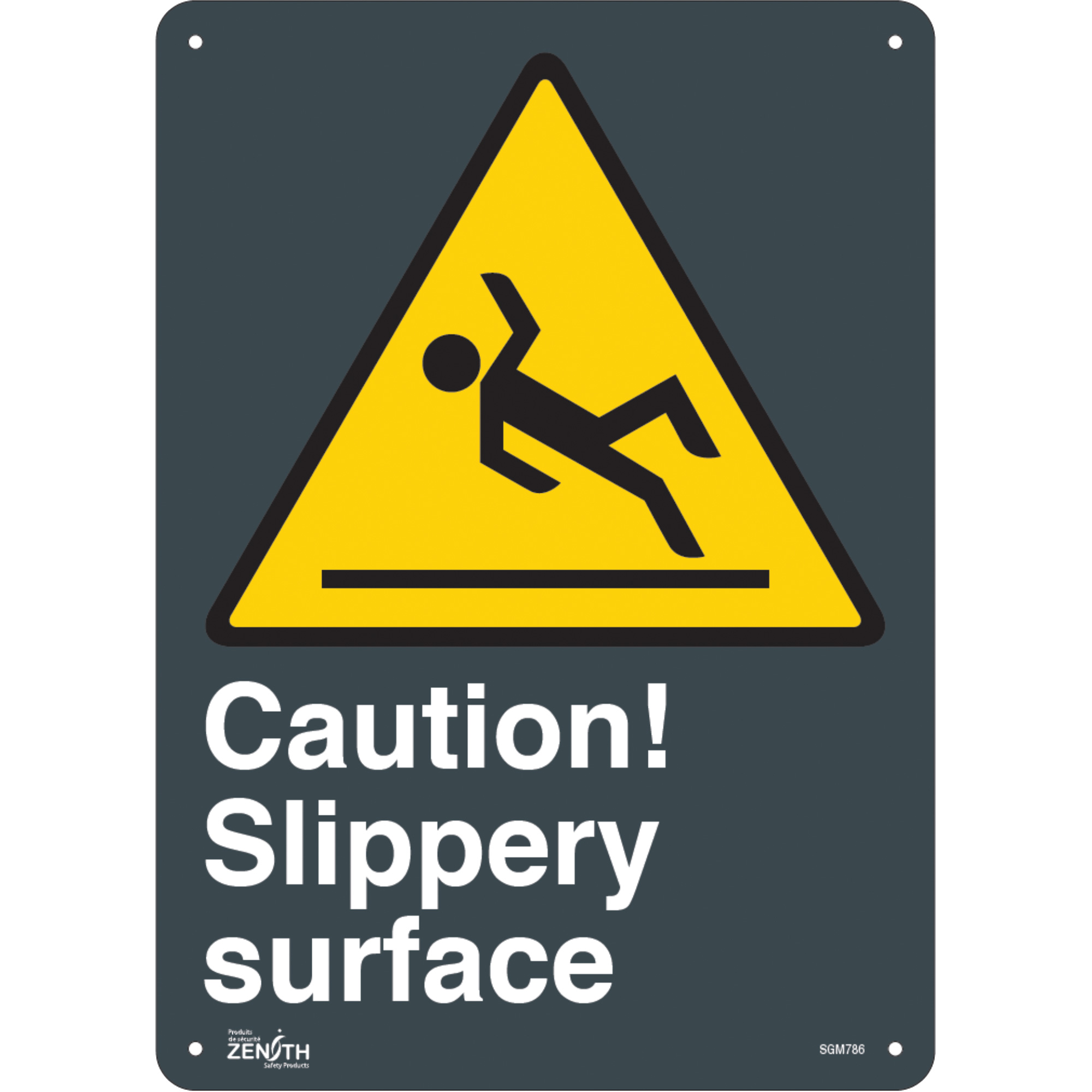 Enseigne «Slippery Surface», 14" x 10", Aluminium, Anglais avec pictogramme