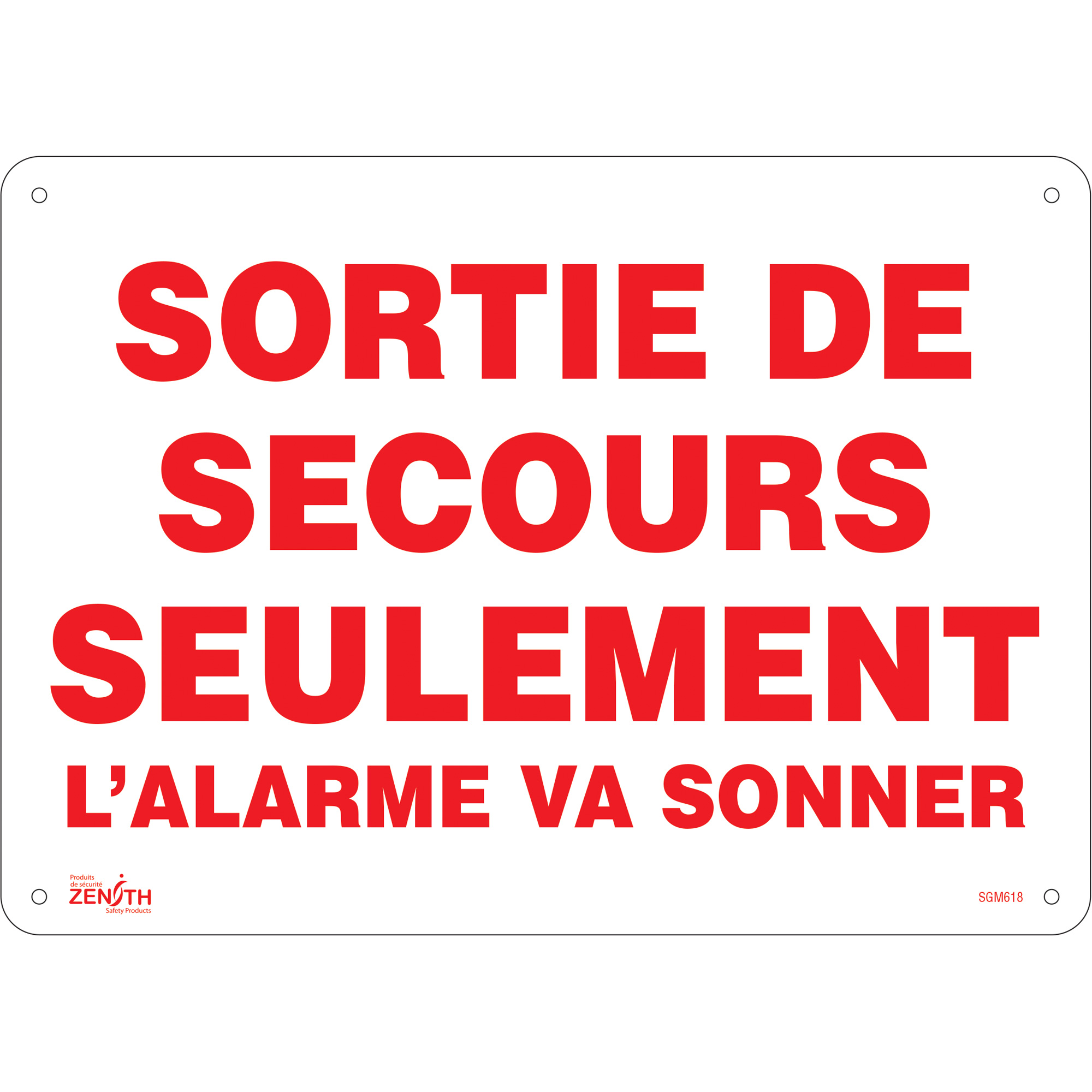 Enseigne «Sortie De Secours», 10" x 14", Aluminium, Français