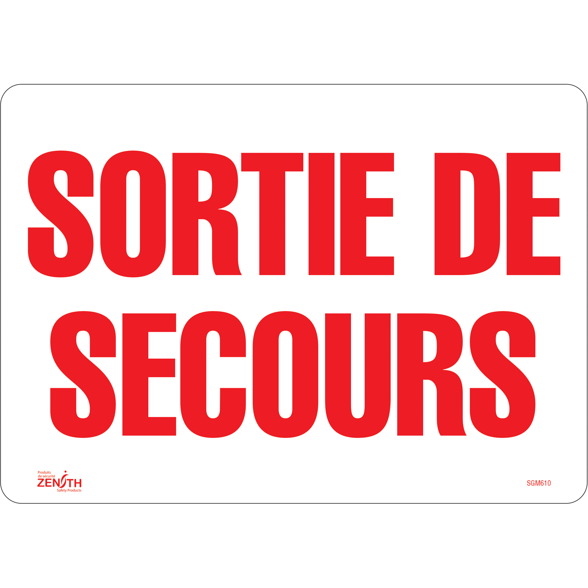 Enseigne «Sortie De Secours», 10" x 14", Vinyle, Français