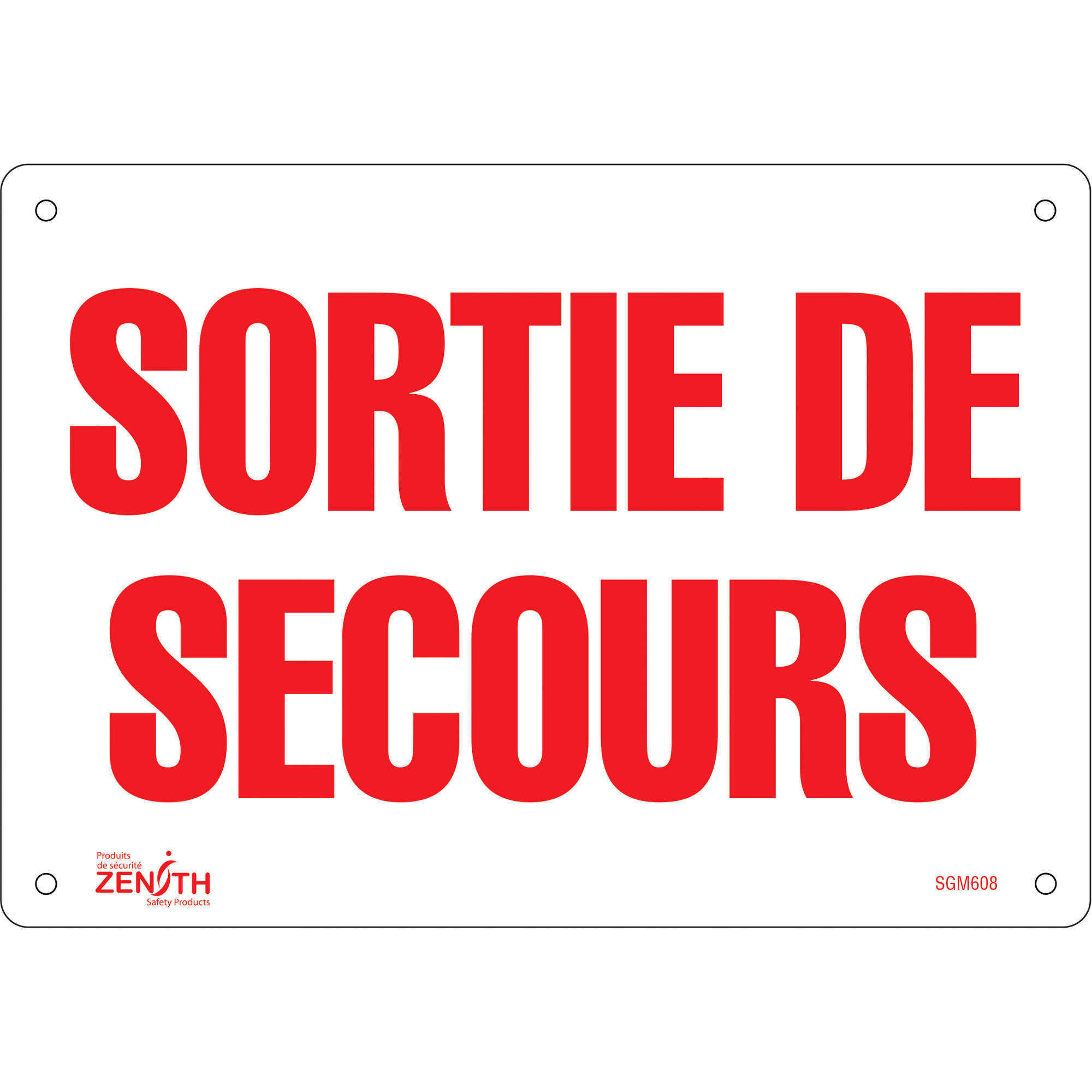 Enseigne «Sortie De Secours», 7" x 10", Plastique, Français
