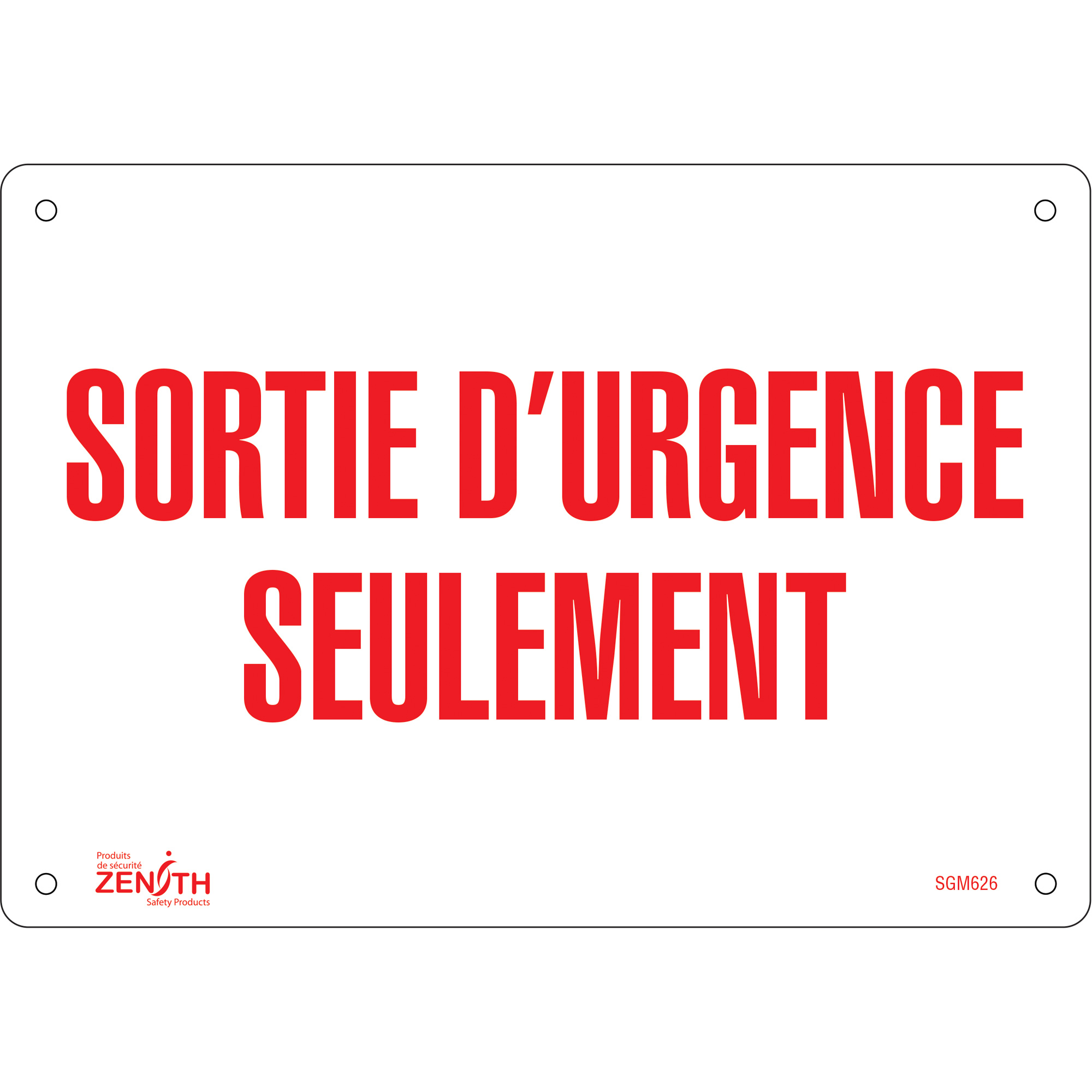 Enseigne «Sortie D'Urgence», 7" x 10", Plastique, Français