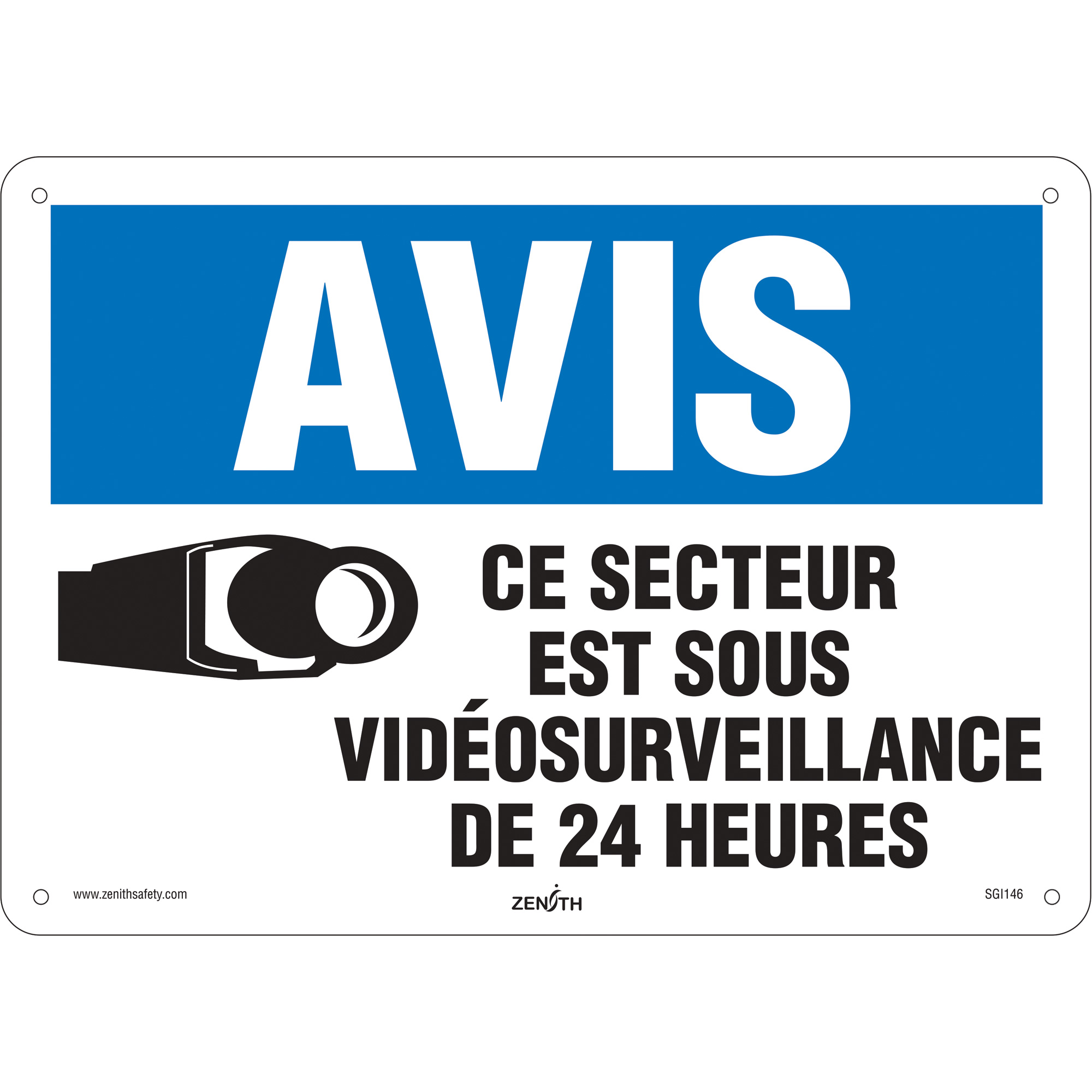 Enseigne « Sous vidéosurveillance », 10" x 14", Aluminium, Français avec pictogramme