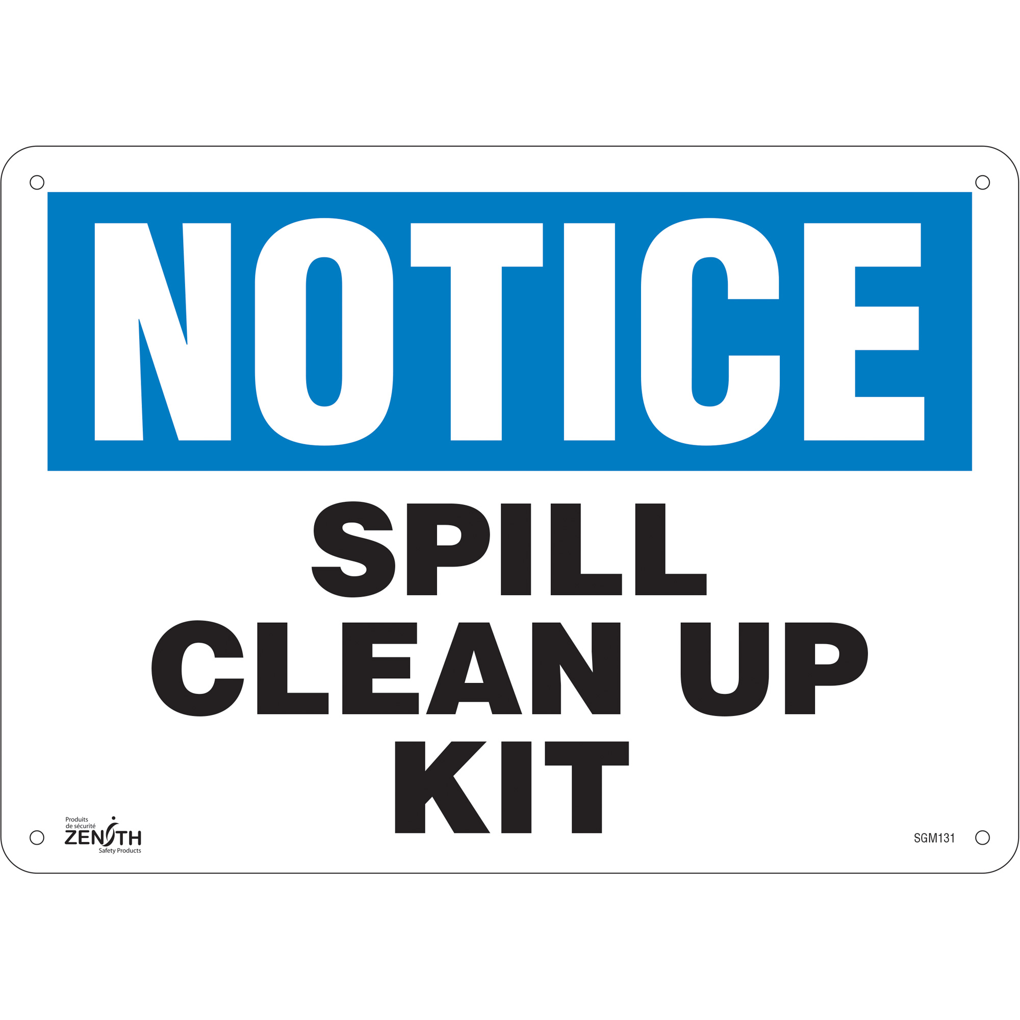 Enseigne «Spill Clean Up Kit», 10" x 14", Plastique, Anglais