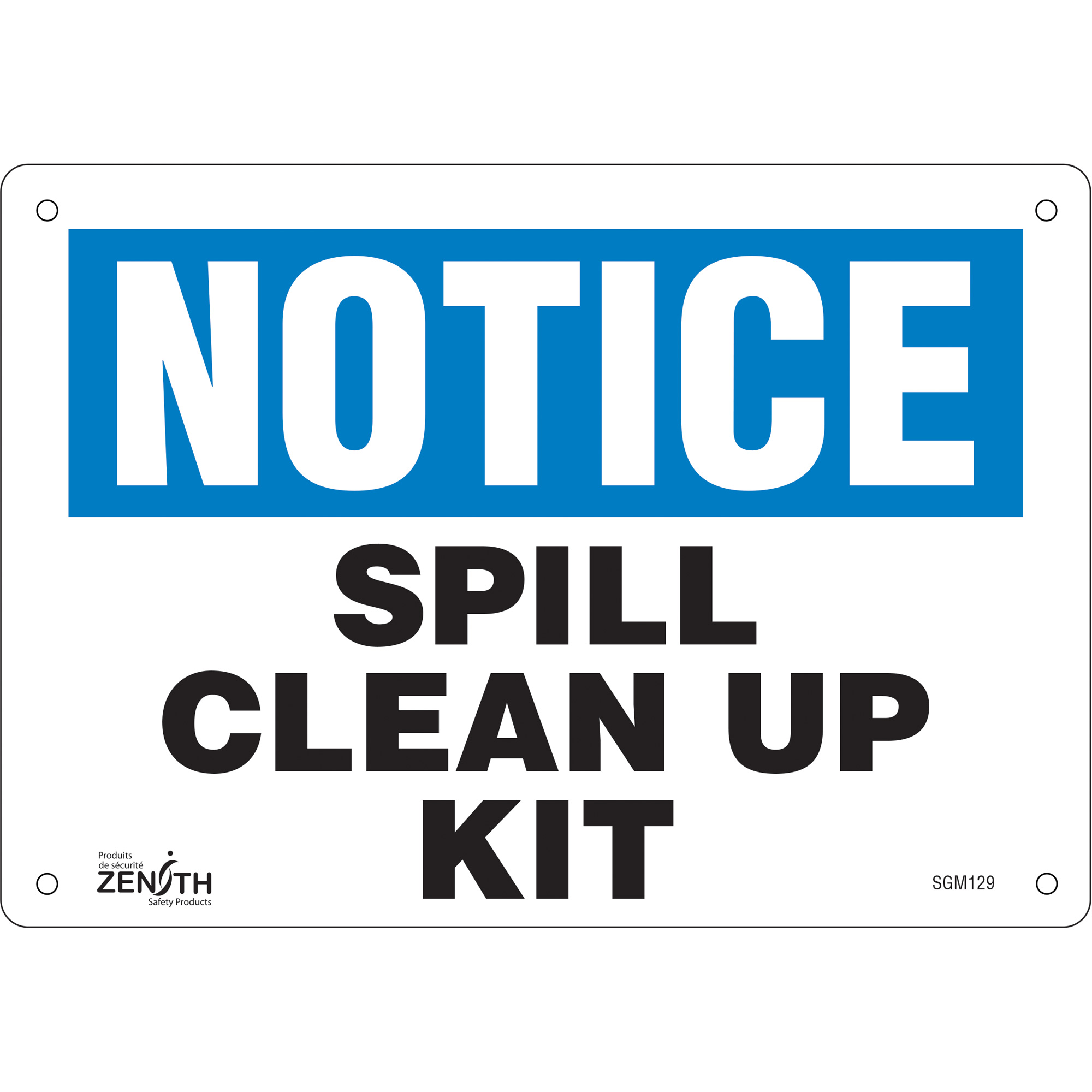 Enseigne «Spill Clean Up Kit», 7" x 10", Aluminium, Anglais