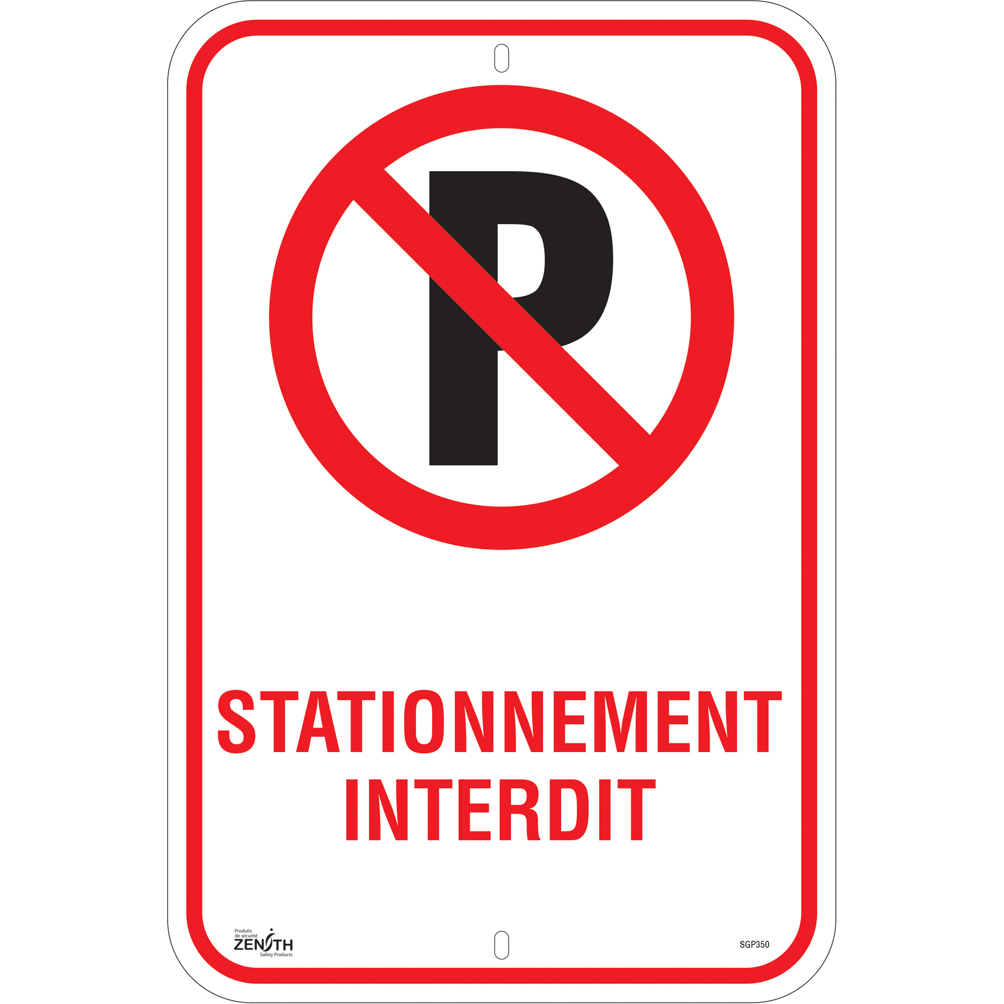 Enseigne «Stationnement Interdit», 18" x 12", Aluminium, Français avec pictogramme