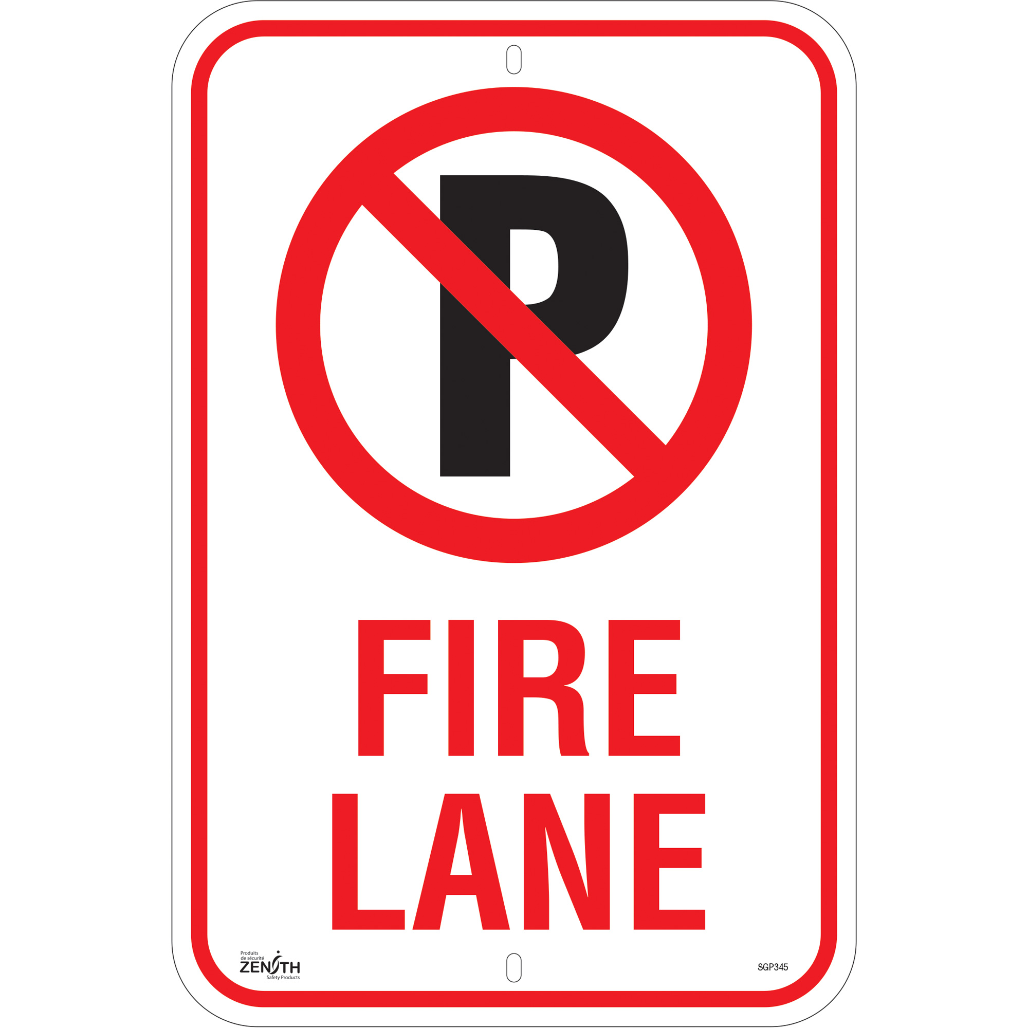 Enseigne Stationnement interdit «Fire Lane», 18" x 12", Aluminium, Anglais avec pictogramme